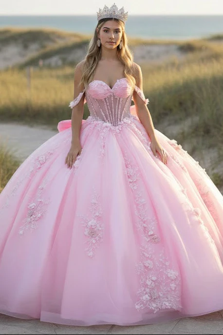 Off Shoulder Sweetheart Quinceanera Dress Bow Embroidered Ball Gown by GLS Gloria GL3576 - Image 5
