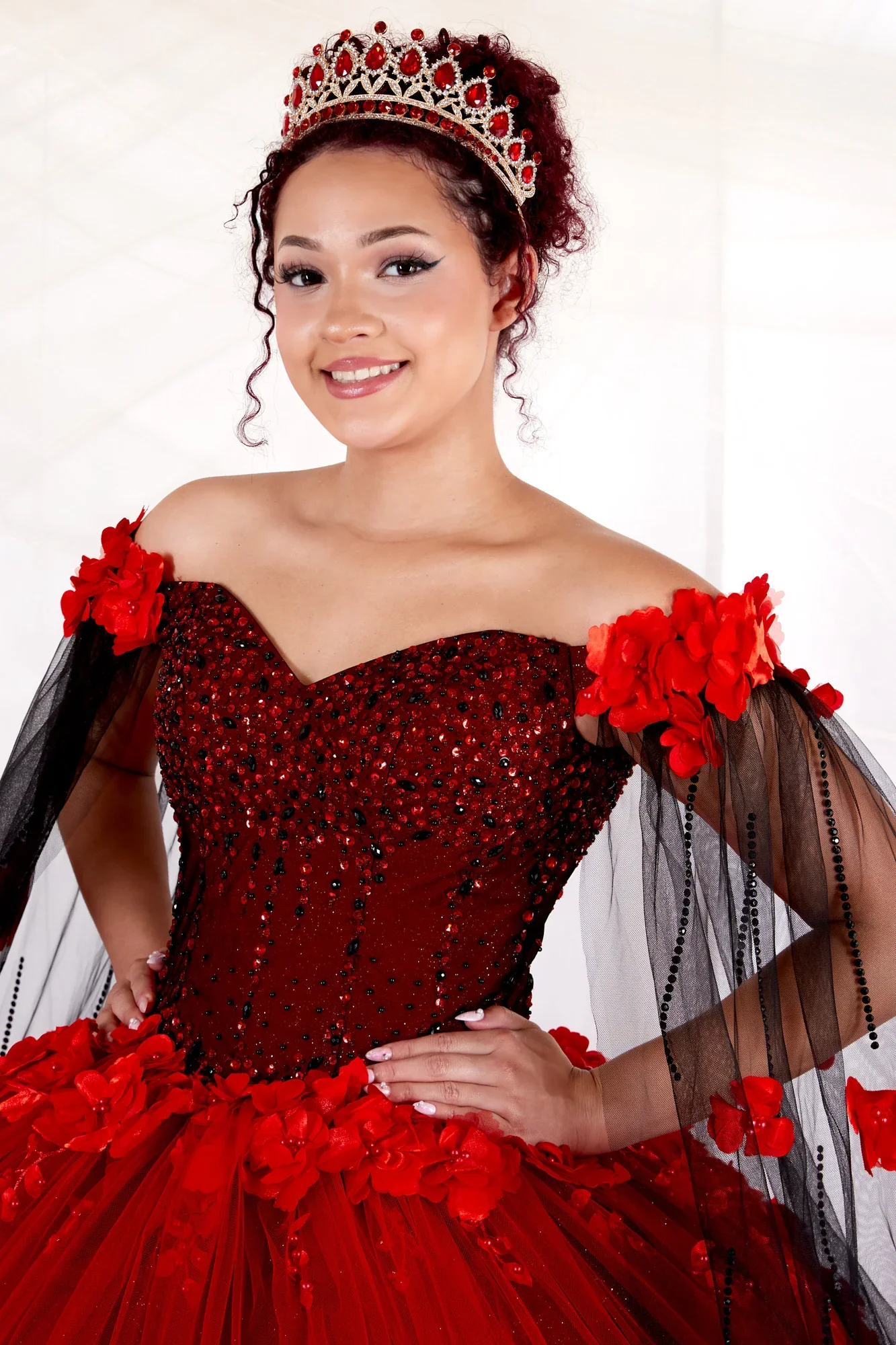 Floral Quinceanera Dress Off-Shoulder Cape Sleeve Ball Gown by Calla SCL-30007 - Image 10