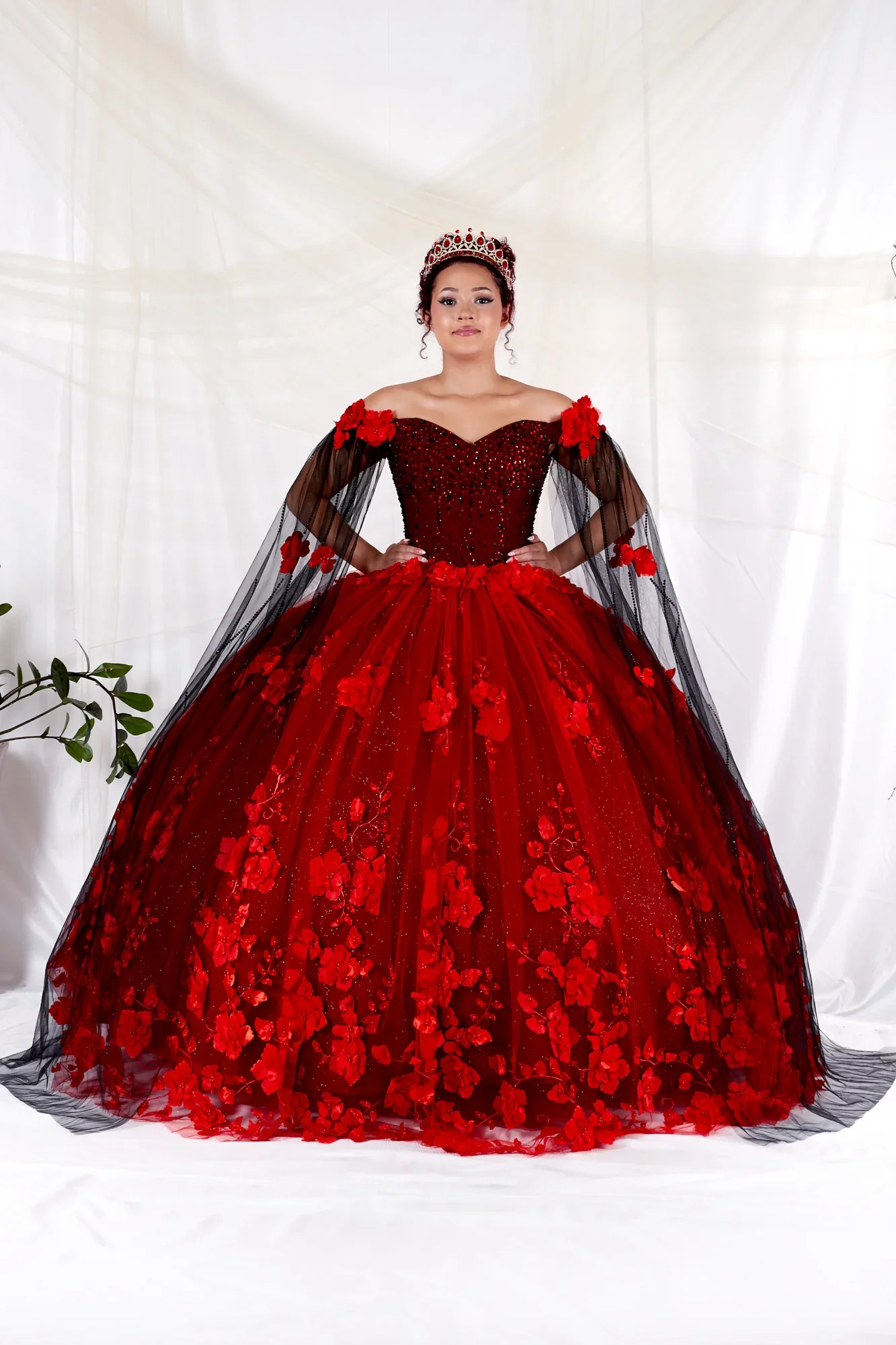 Floral Quinceanera Dress Off-Shoulder Cape Sleeve Ball Gown by Calla SCL-30007 - Image 11