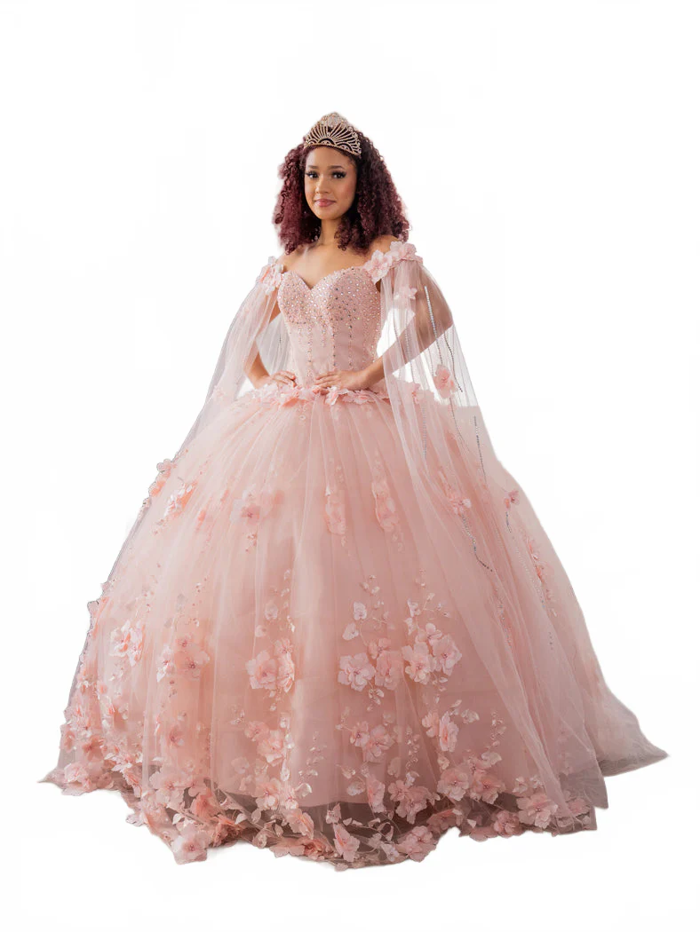 Floral Quinceanera Dress Off-Shoulder Cape Sleeve Ball Gown by Calla SCL-30007 - Image 12