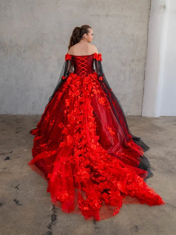Floral Quinceanera Dress Off-Shoulder Cape Sleeve Ball Gown by Calla SCL-30007 - Image 3