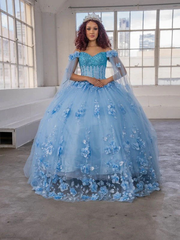 Floral Quinceanera Dress Off-Shoulder Cape Sleeve Ball Gown by Calla SCL-30007 - Image 4