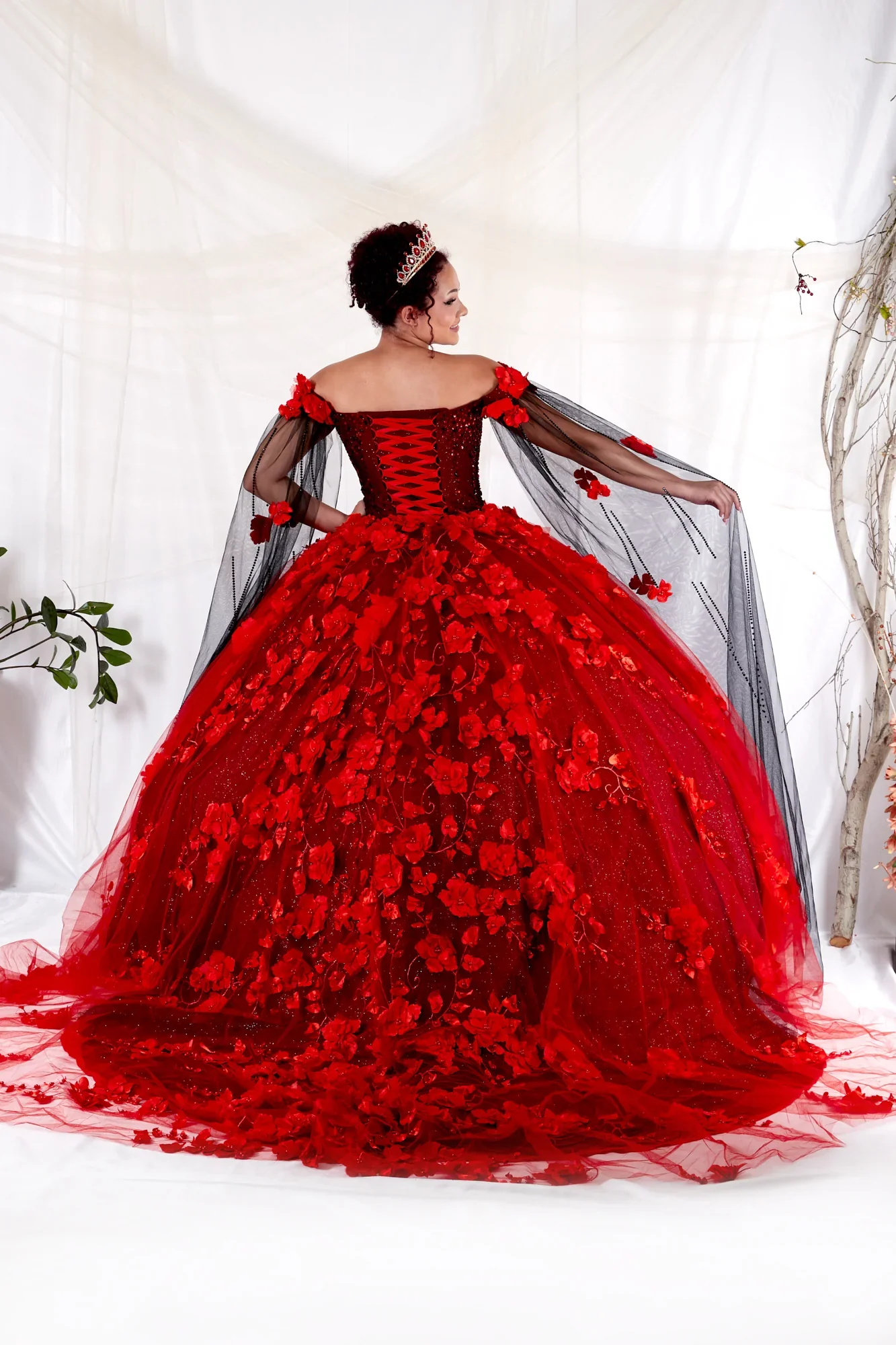 Floral Quinceanera Dress Off-Shoulder Cape Sleeve Ball Gown by Calla SCL-30007 - Image 8