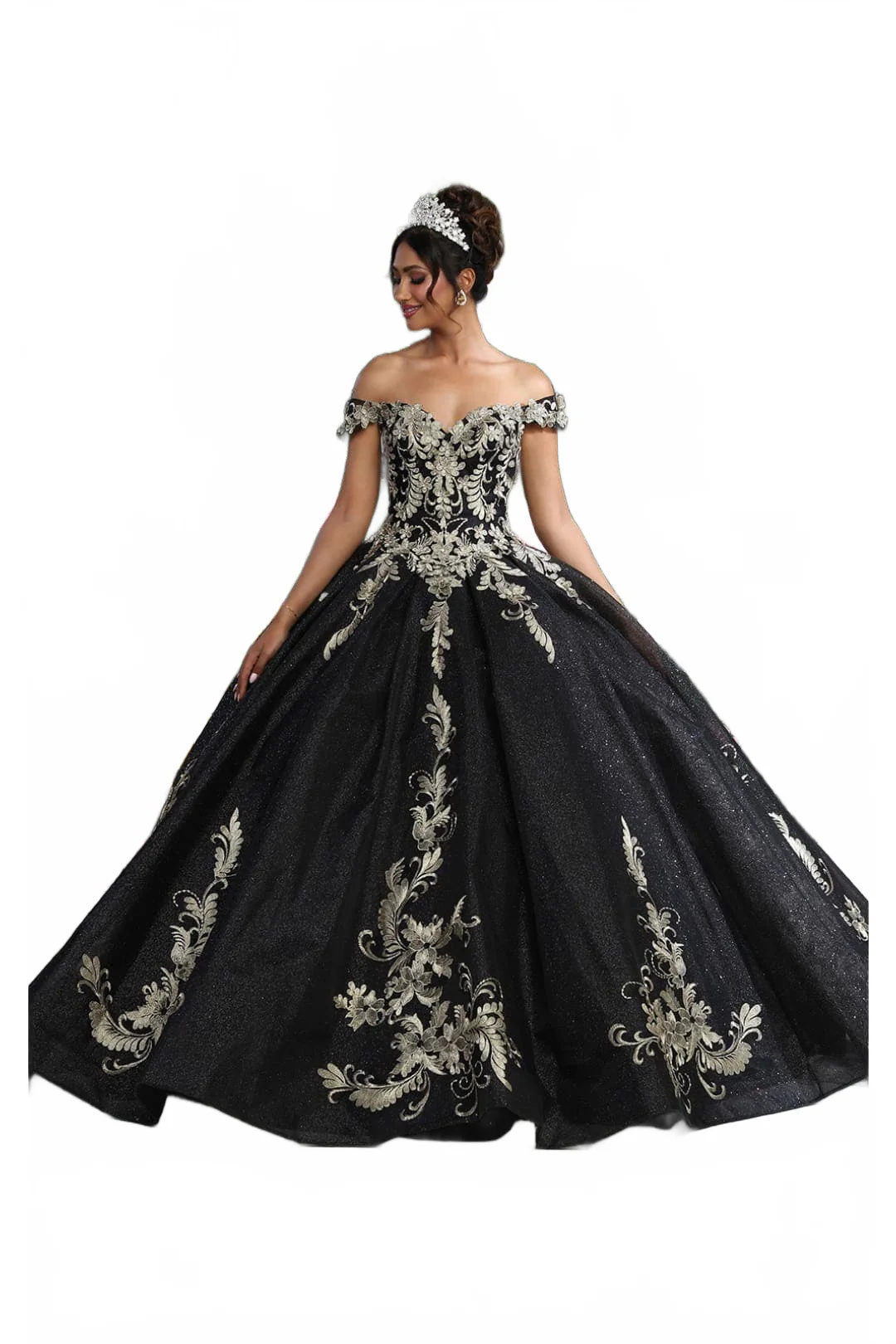 Off Shoulder Corset Back Embroidery Quince Gown - Image 13
