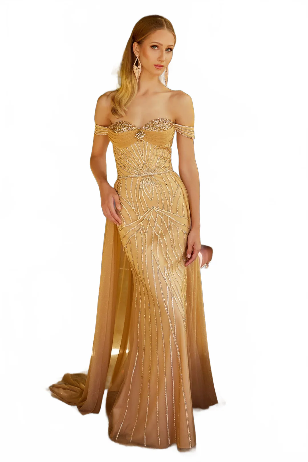 Off Shoulder Overskirt Gown by GLS Gloria GL3557 - Image 5