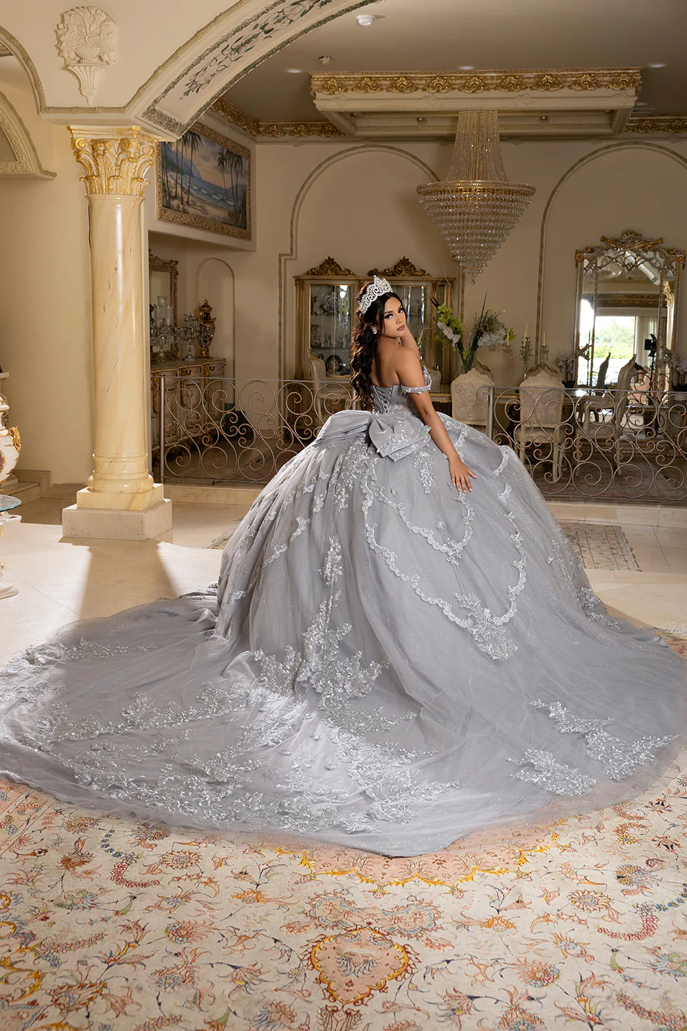 Off-Shoulder Quinceañera Ball Gown with Beaded Lace Appliques and Royal Train by Layla K LK283 - Image 20