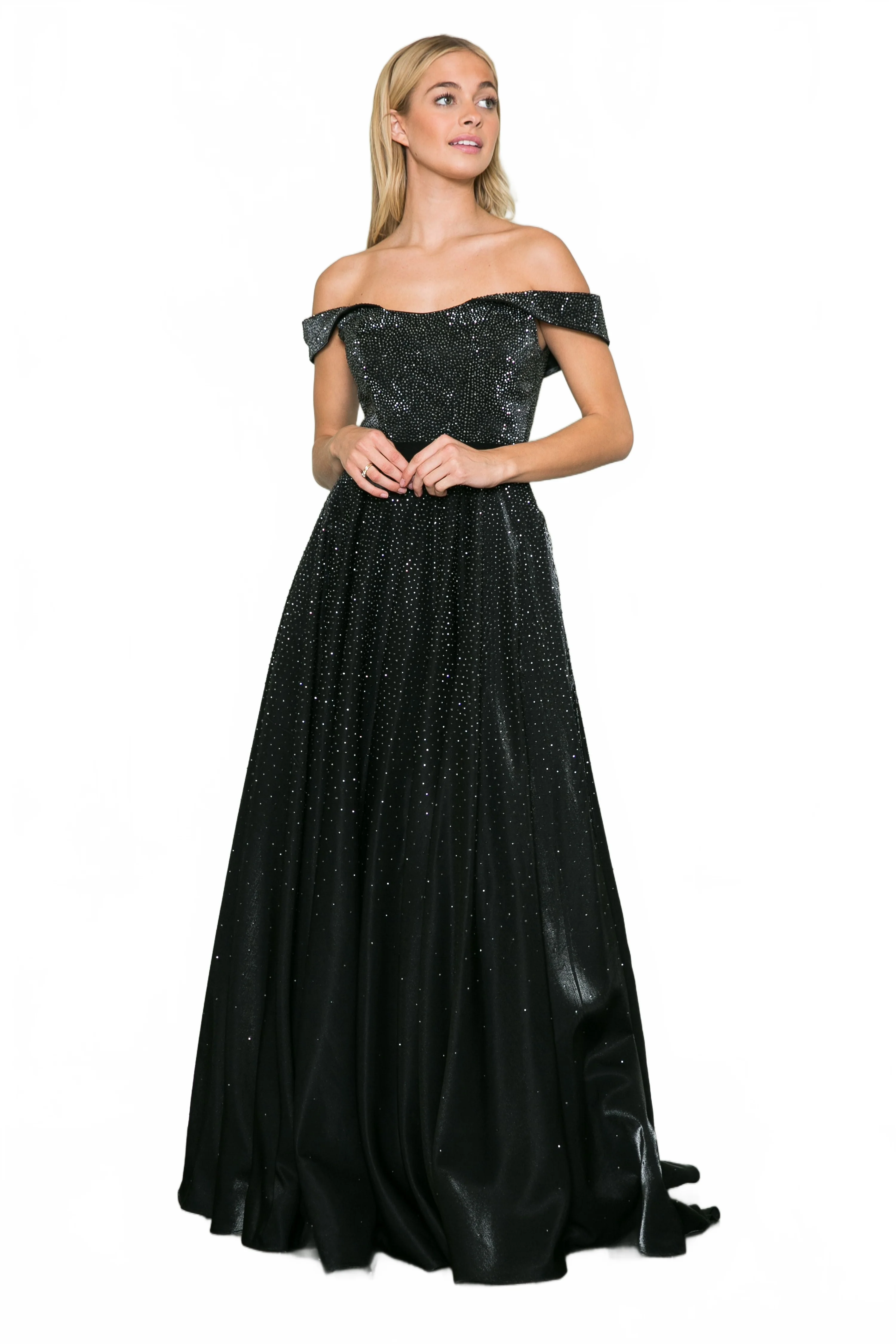 Poly USA 8890 Off Shoulder Rhinestone Gown - Image 9
