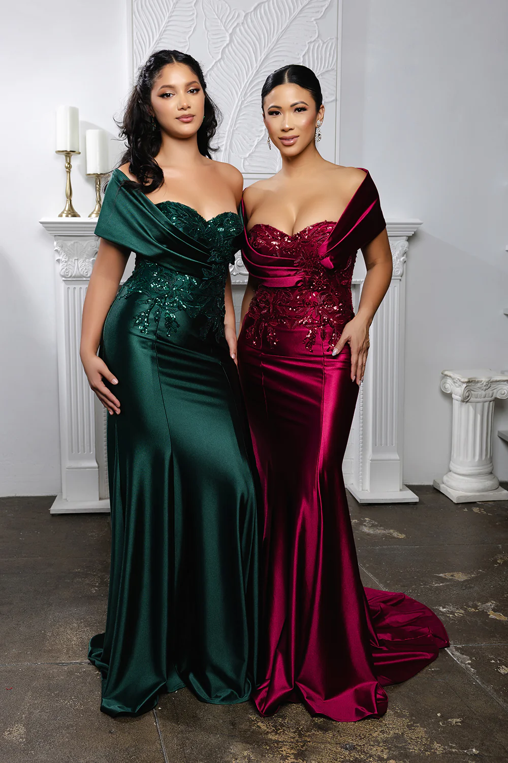 Off Shoulder Satin Evening Gown with Beaded Lace Appliqué Fitted Mermaid Dress by May Queen MQ2174 - Image 11