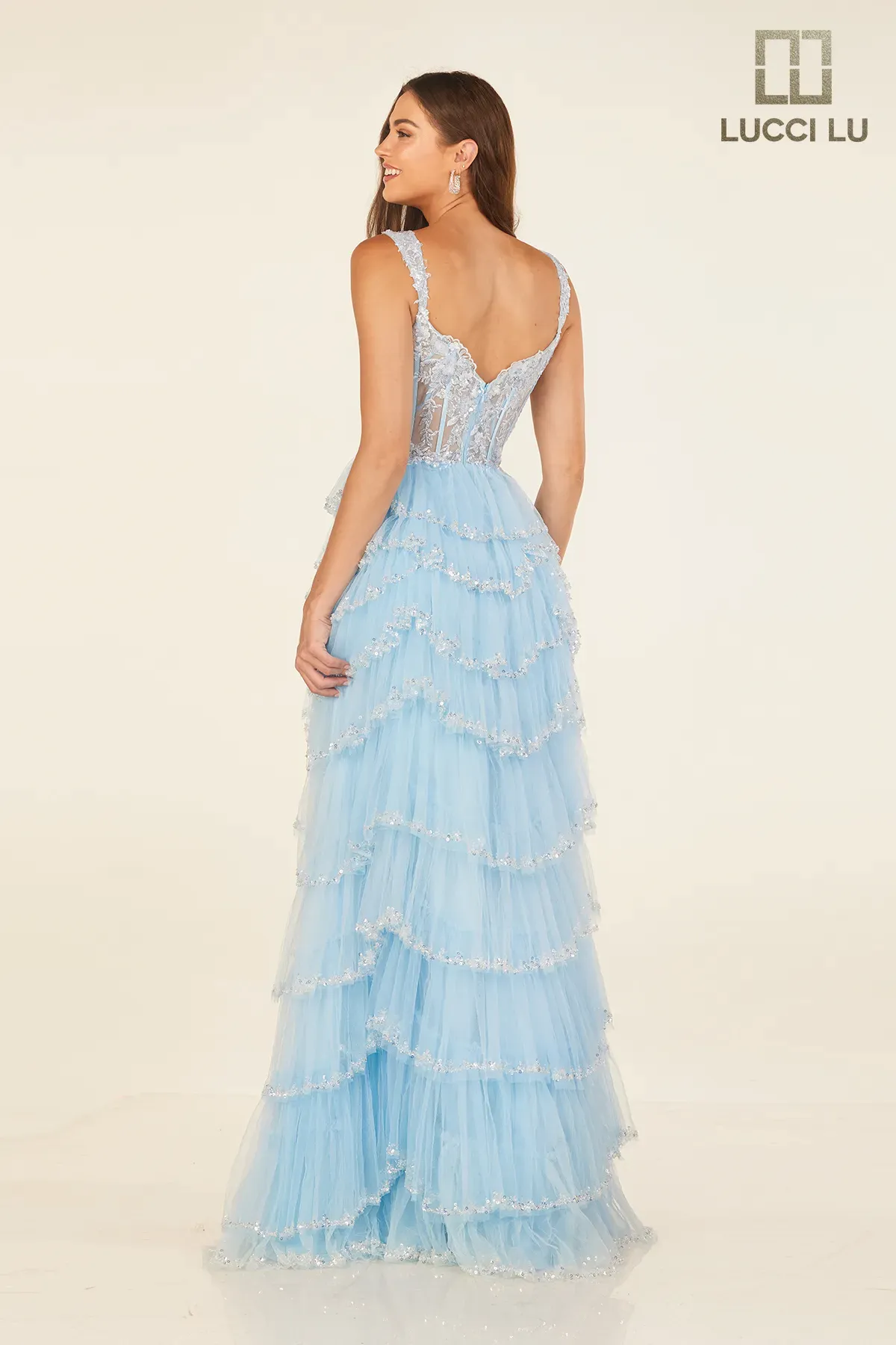 Off Shoulder Tiered A-line Slit Gown by Lucci Lu 1432 - Image 2
