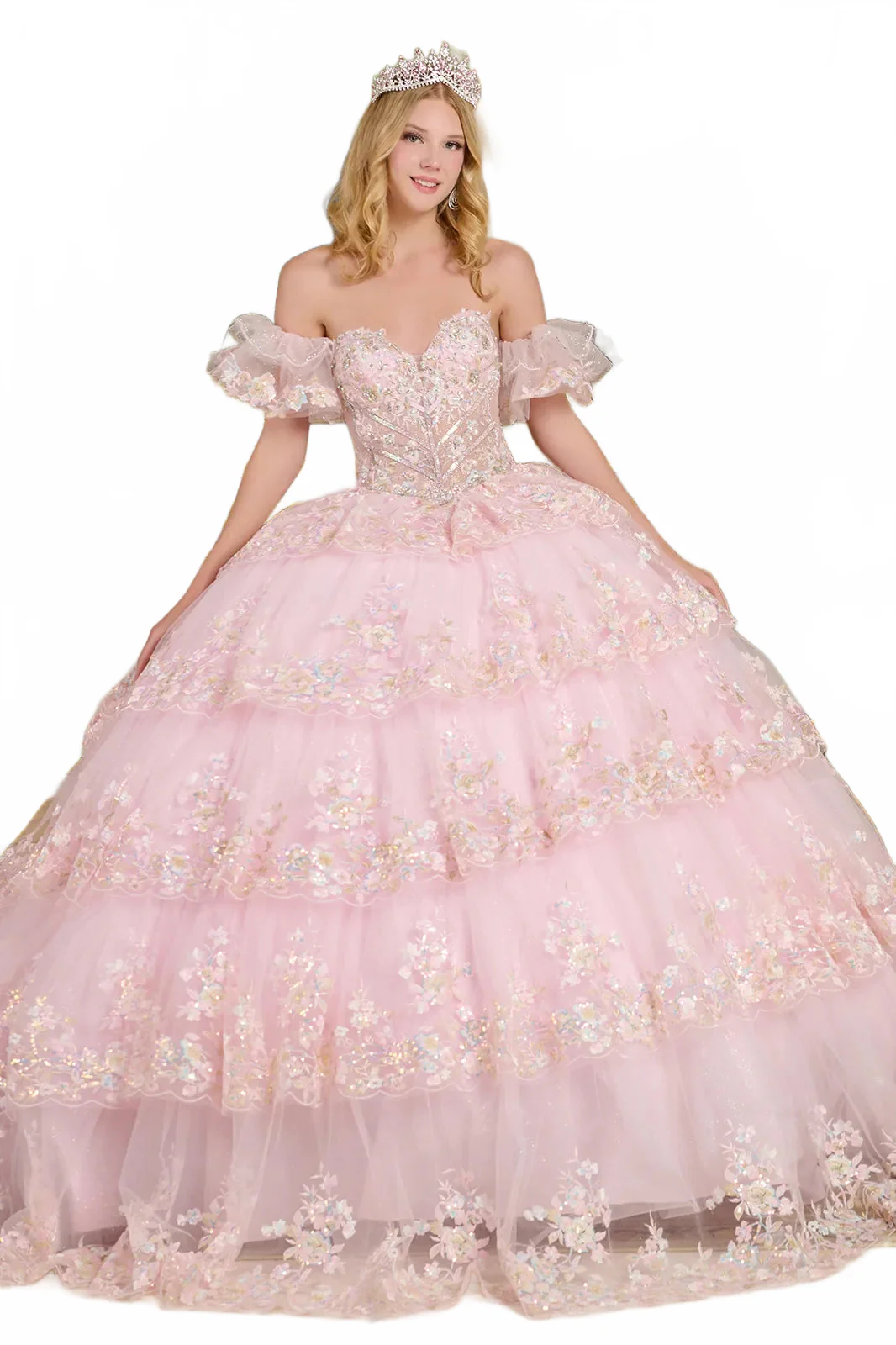Off Shoulder Tiered Ball Gown by Elizabeth K GL3650 - Image 5
