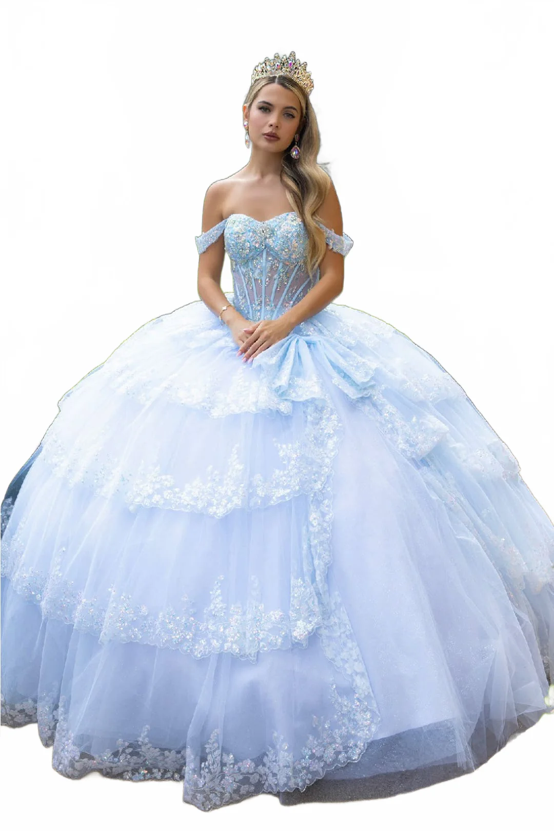 Off Shoulder Tiered Ball Gown by GLS Gloria GL3612 - Image 6