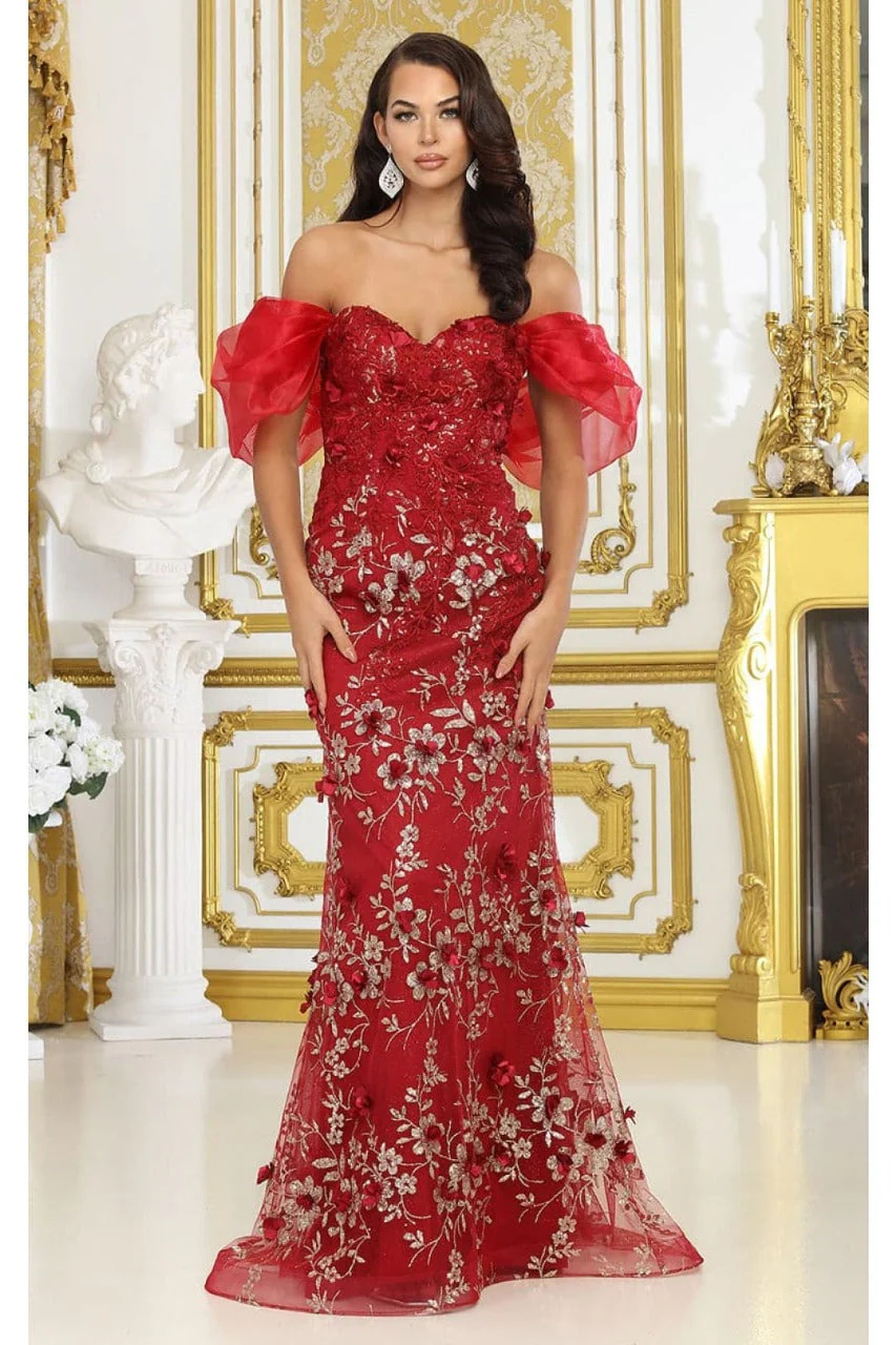 Off Soulder 3D Floral Applique Red Carpet Dress-New Collection - Image 7