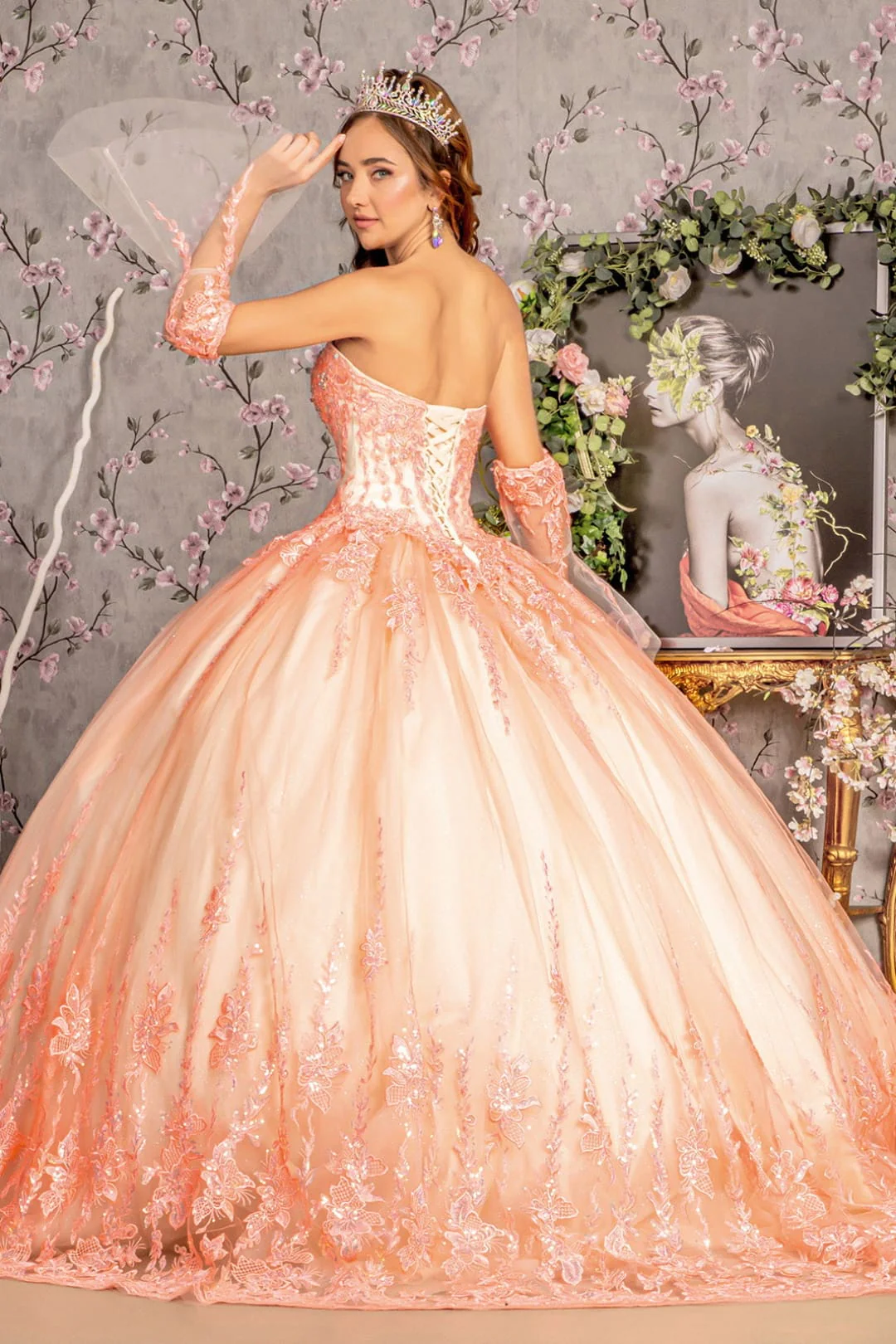Applique Strapless Bell Sleeve Ball Gown by GLS Gloria GL3235 - Image 2