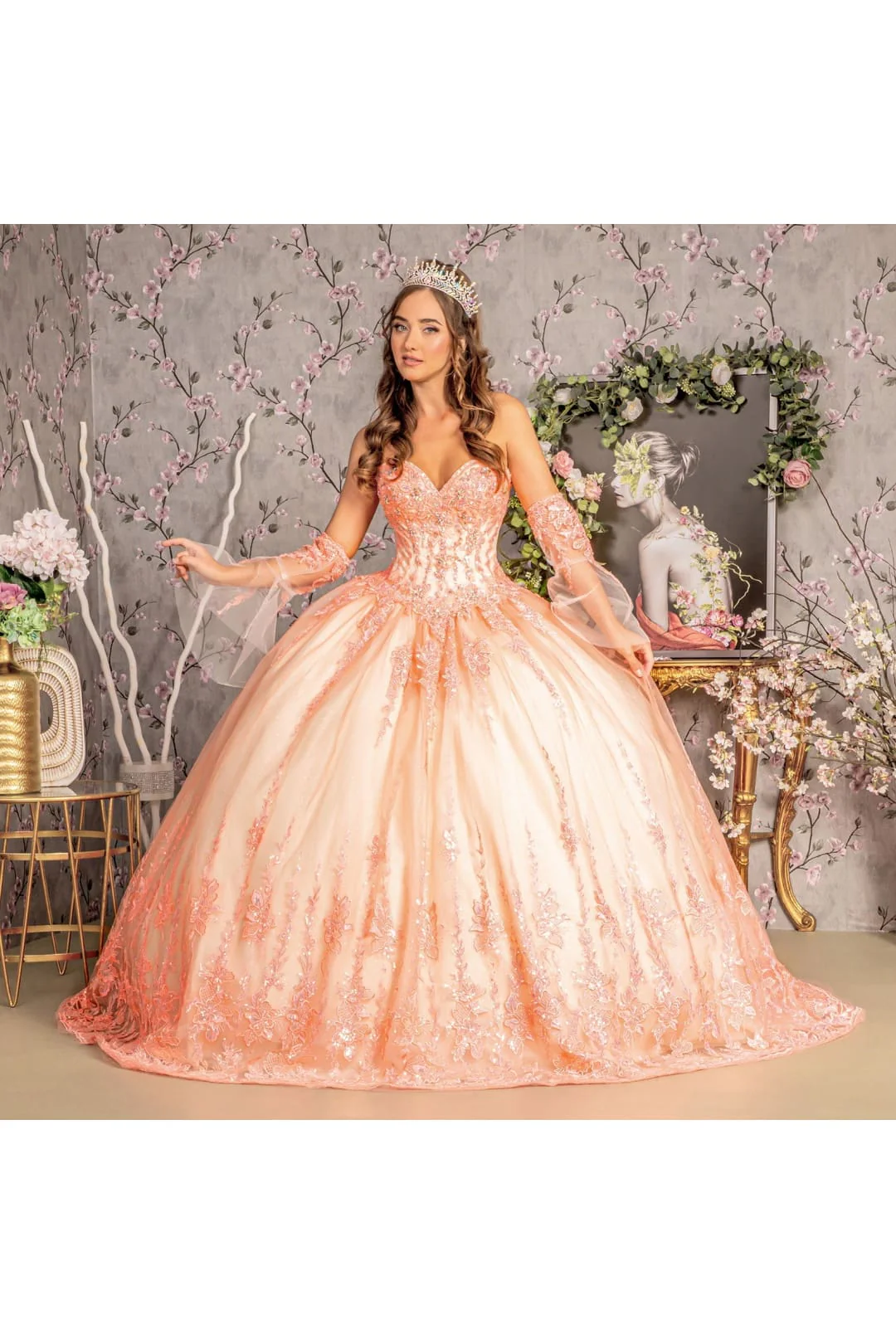 Applique Strapless Bell Sleeve Ball Gown by GLS Gloria GL3235 - Image 5