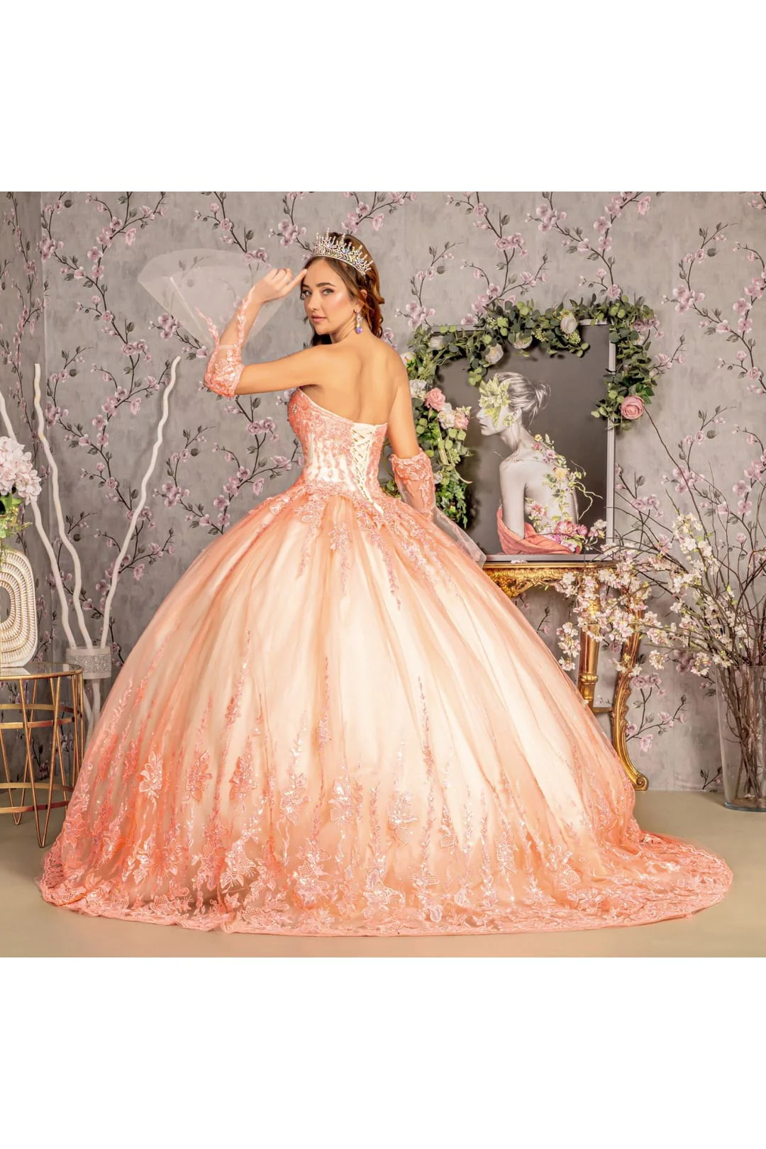 Applique Strapless Bell Sleeve Ball Gown by GLS Gloria GL3235 - Image 6