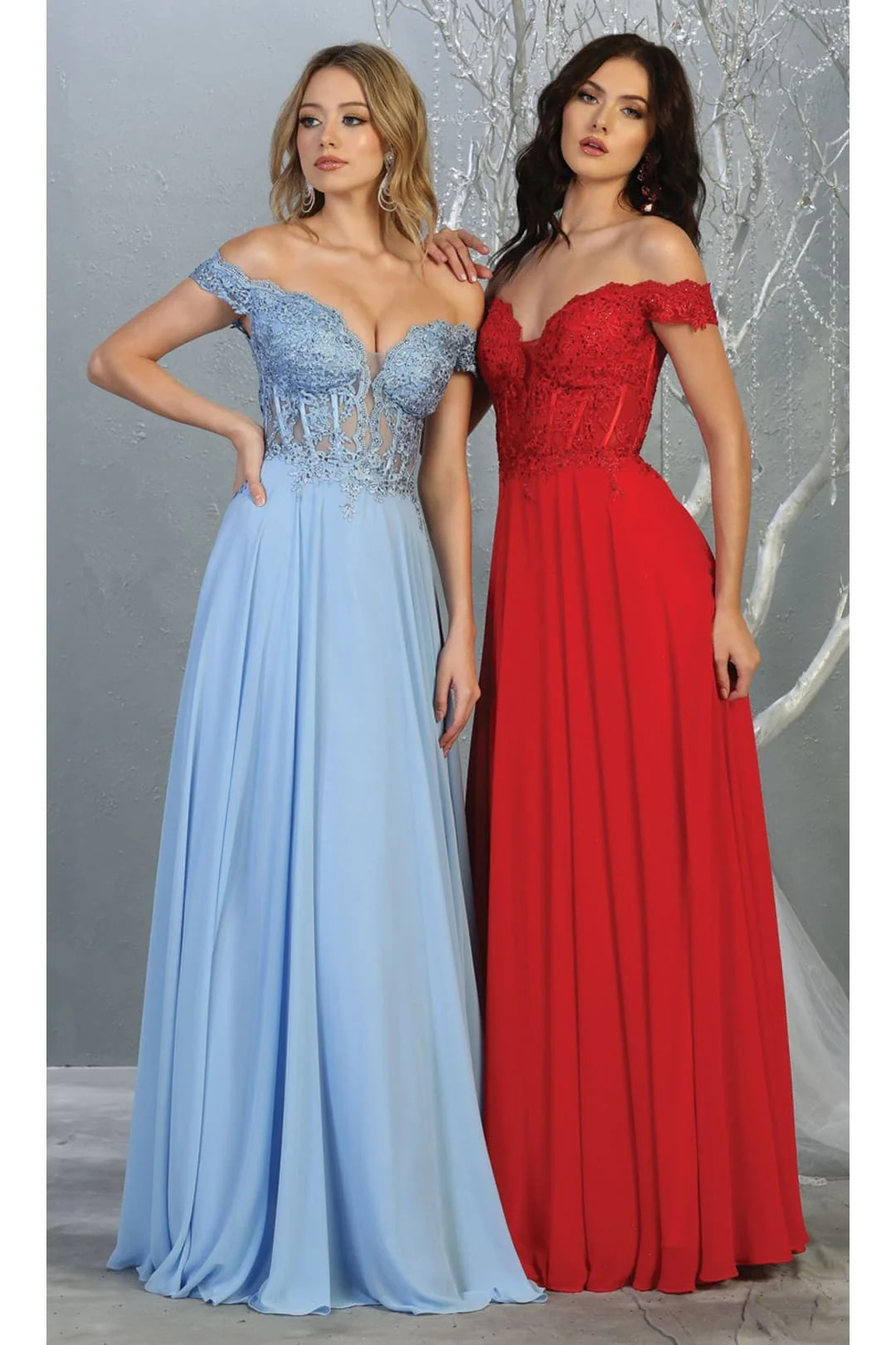 Peri Blue Bridesmaid Dresses-Inexpensive Chiffon Off Shoulder MQ1714 - Image 6