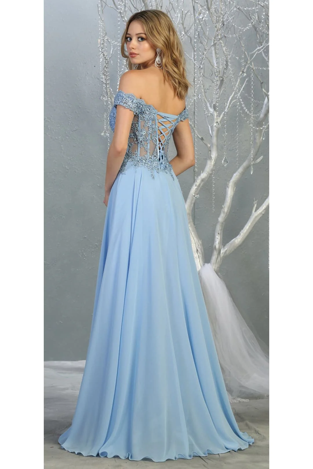 Peri Blue Bridesmaid Dresses-Inexpensive Chiffon Off Shoulder MQ1714 - Image 7