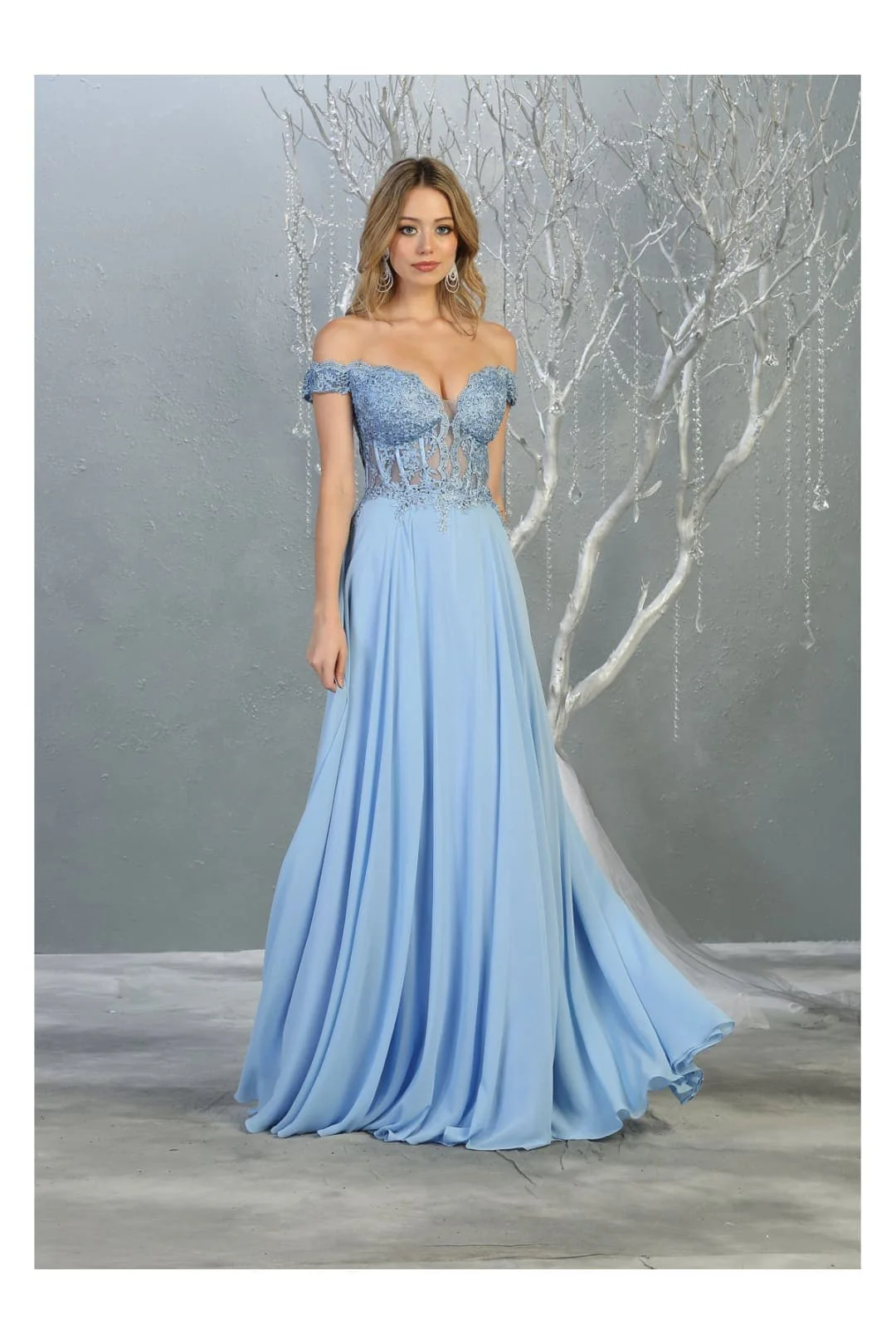 Peri Blue Bridesmaid Dresses-Inexpensive Chiffon Off Shoulder MQ1714 - Image 8