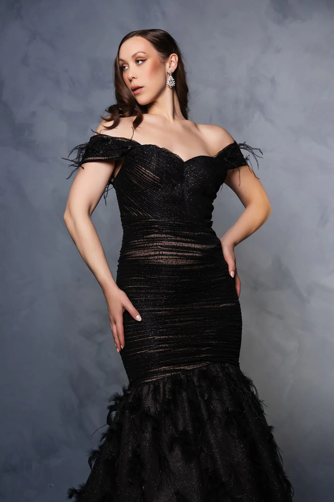 Plus Size Evening Dress Mermaid Feather Gown By Royal Queen RQ8190B - Image 4