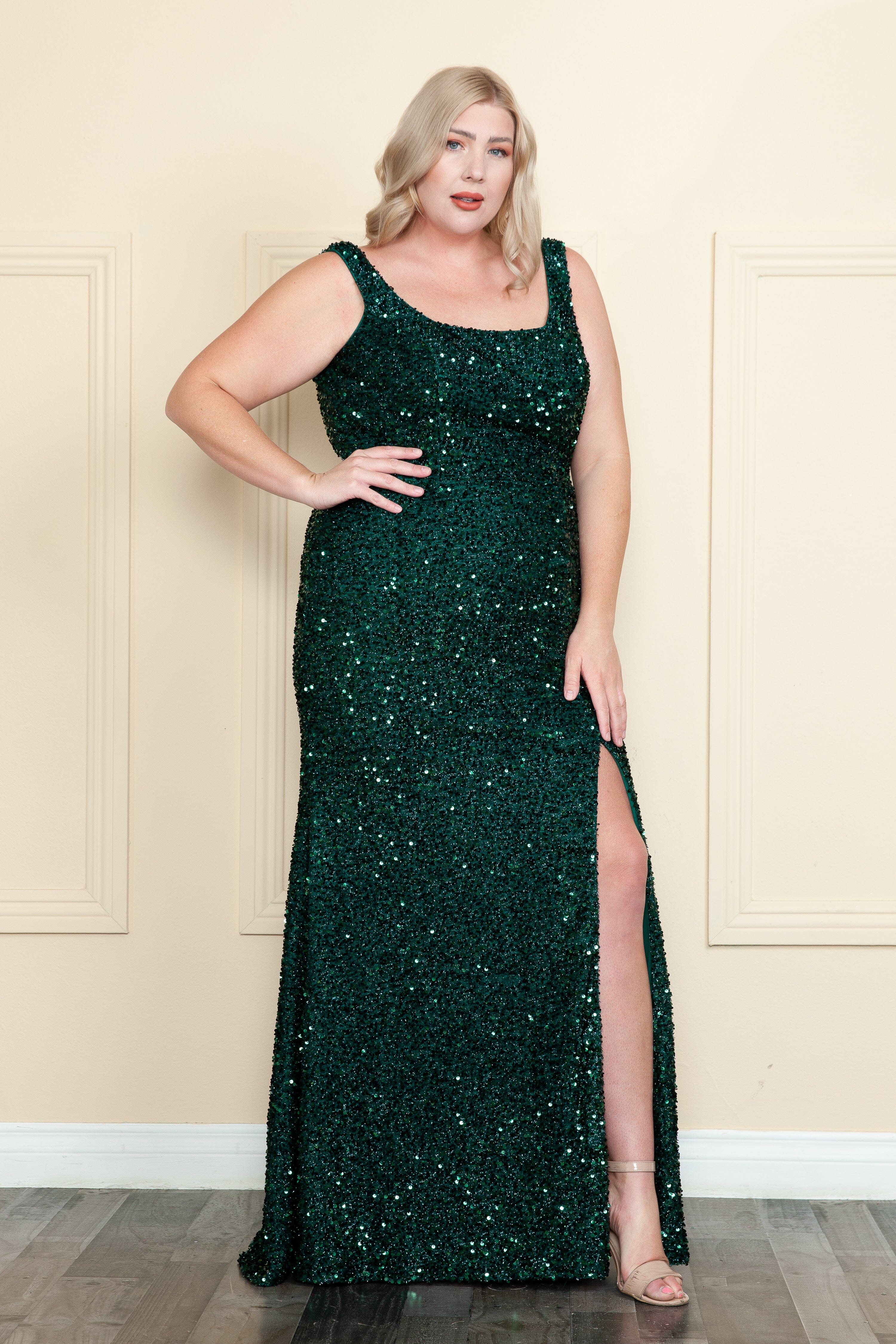 Poly USA W1126 Plus Size Fitted Sleeveless Sequin Gown - Image 5