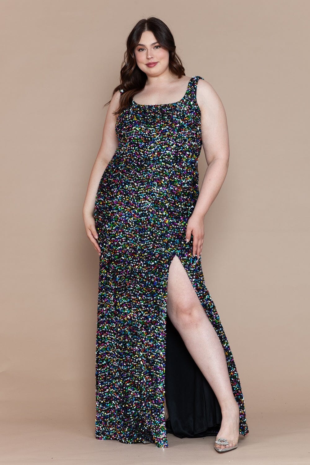 Poly USA W1126 Plus Size Fitted Sleeveless Sequin Gown - Image 6