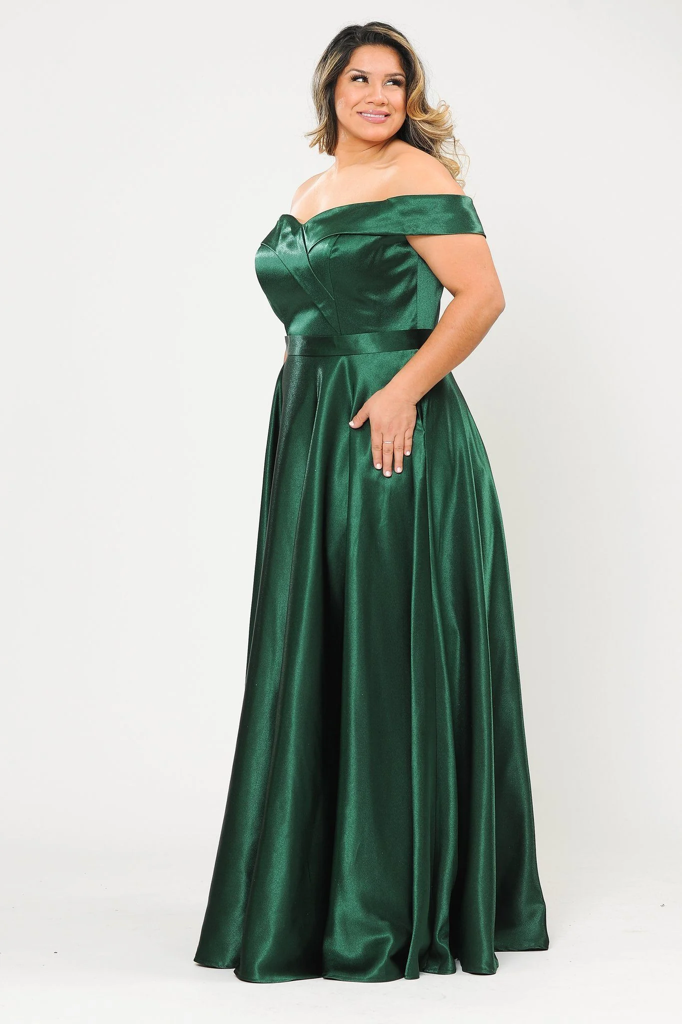 Poly USA W1058 Plus Size Long Off Shoulder Satin Dress - Image 3
