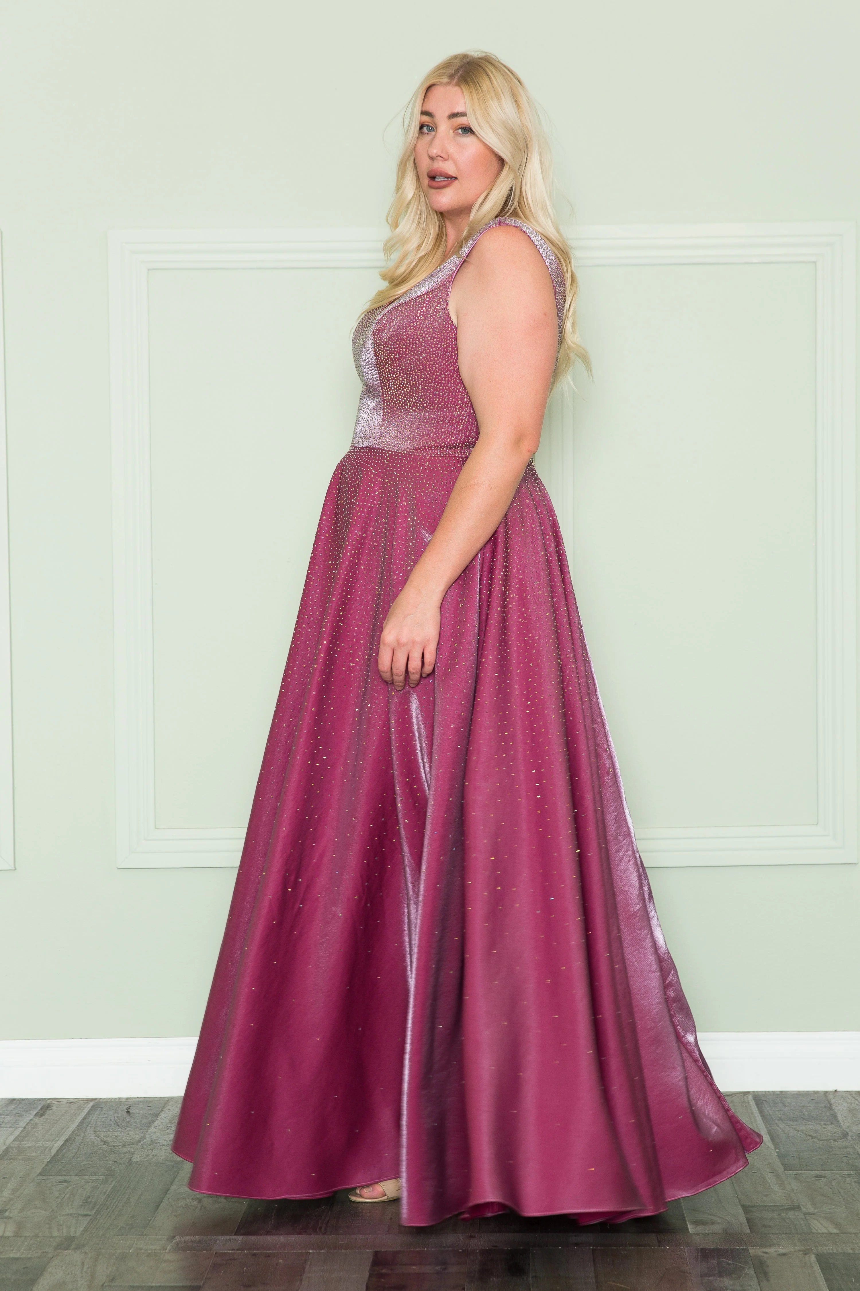 Poly USA W1110 Plus Size Long V-Neck Rhinestone Dress - Image 5