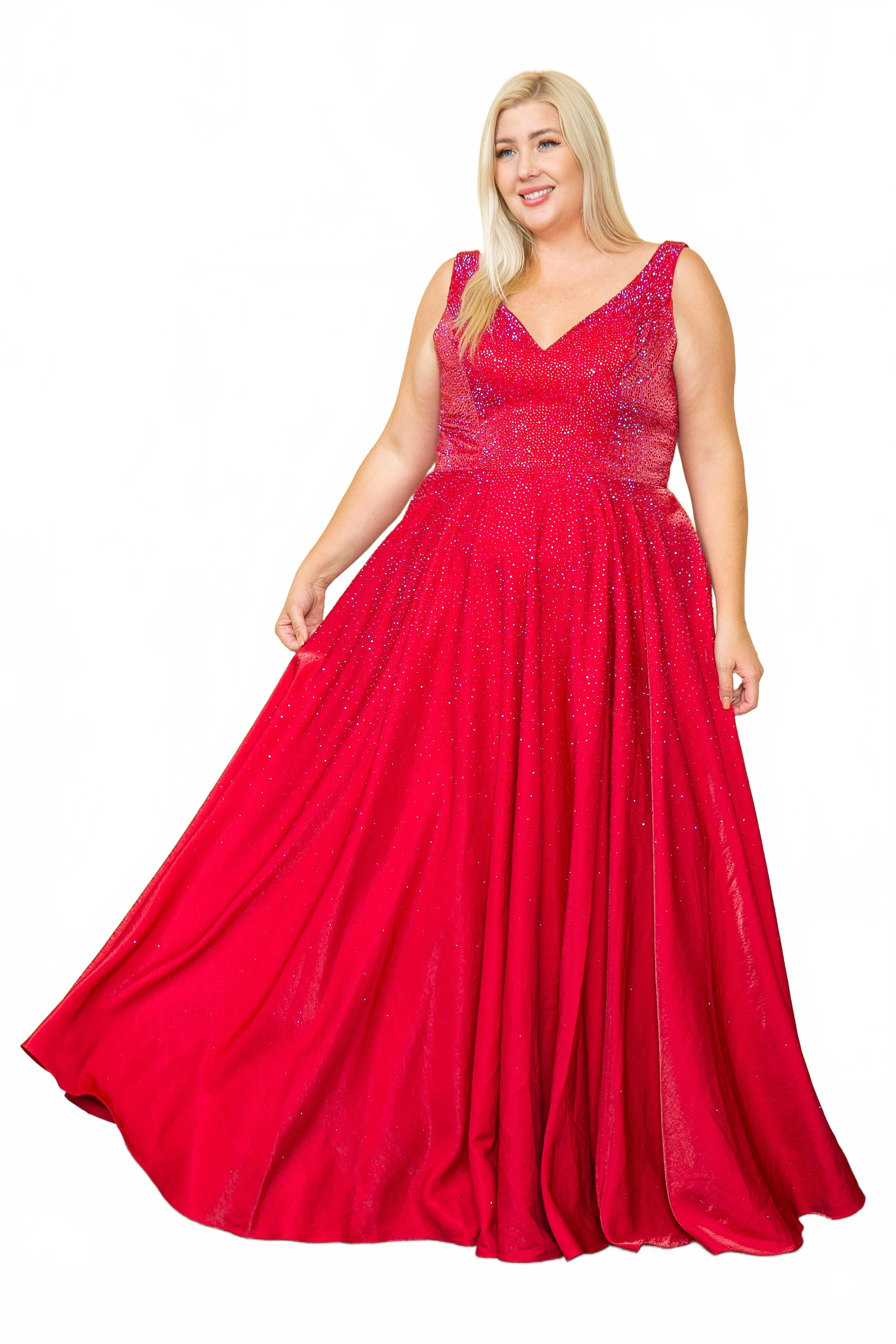 Poly USA W1110 Plus Size Long V-Neck Rhinestone Dress - Image 8