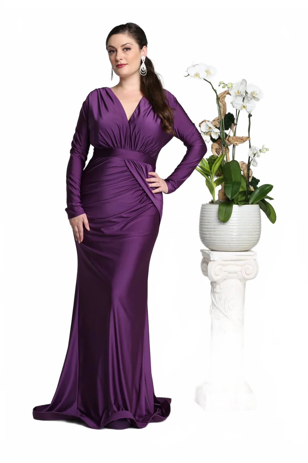 Plus Size Mother Of Bride Dress Ruched Long Sleeve Formal Gown - Image 13