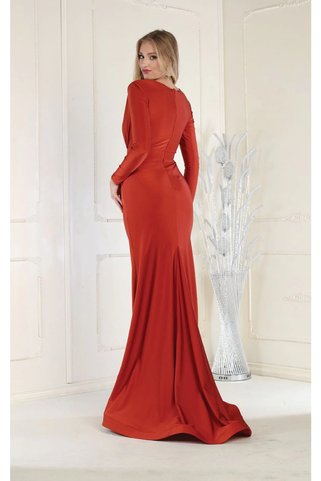 Plus Size Mother Of Bride Dress Ruched Long Sleeve Formal Gown - Image 5