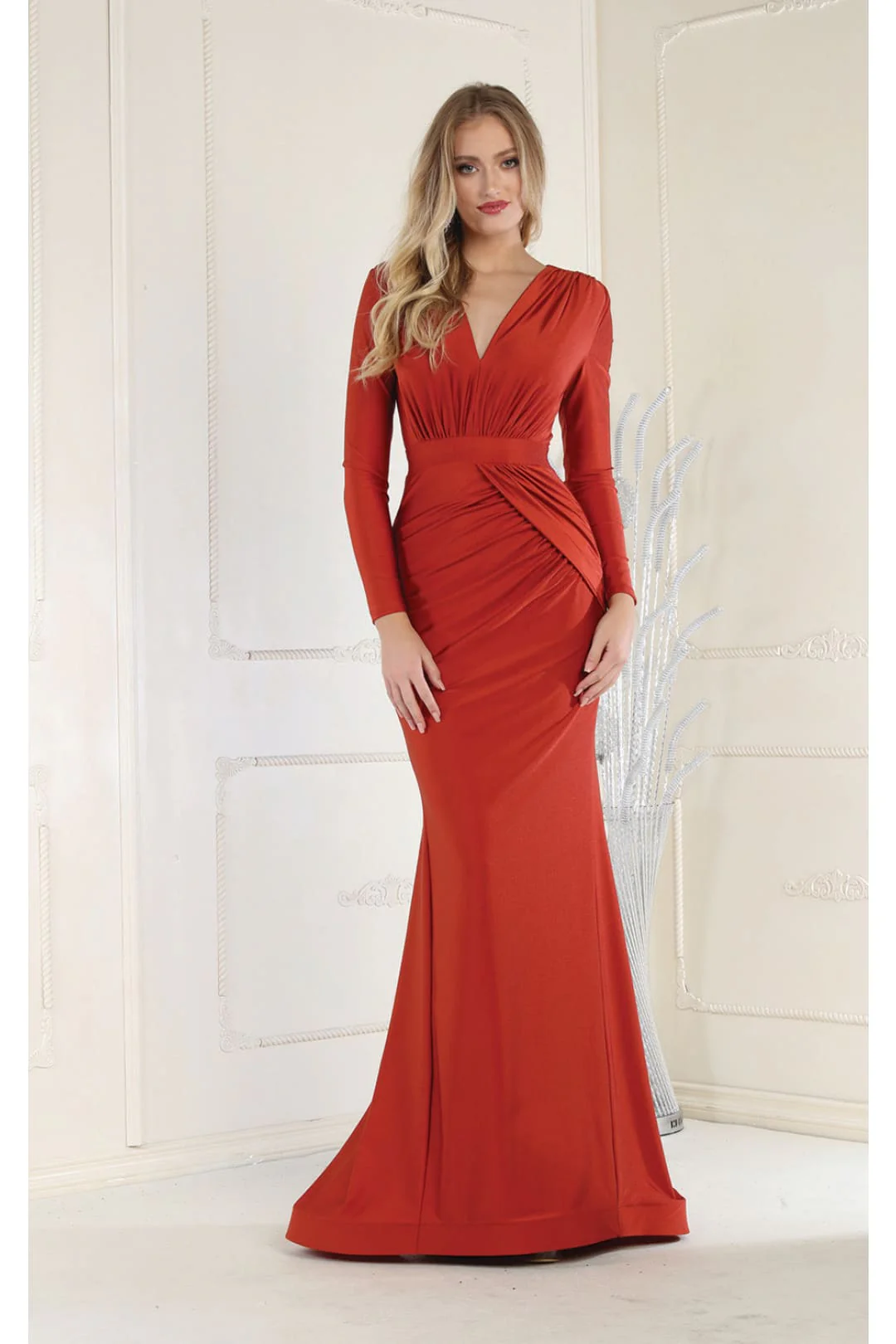 Plus Size Mother Of Bride Dress Ruched Long Sleeve Formal Gown - Image 7