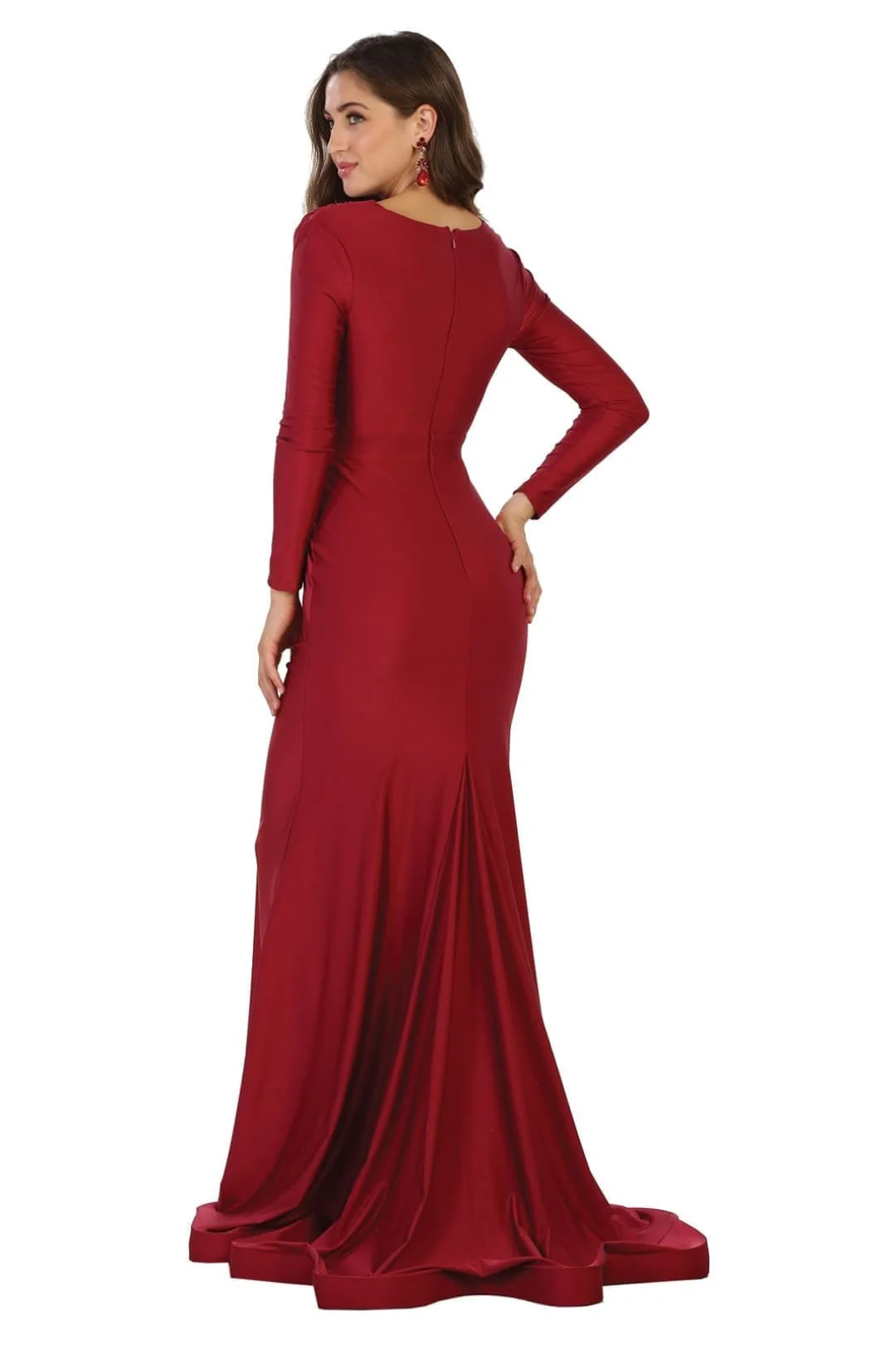 Plus Size Mother Of Bride Dress Ruched Long Sleeve Formal Gown - Image 9