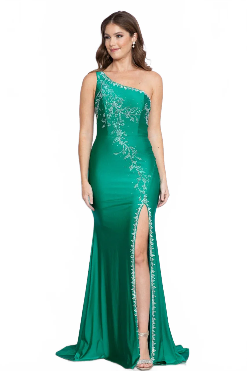Poly USA 9136 One Shoulder Rhinestone Beaded Evening Gown - Image 8