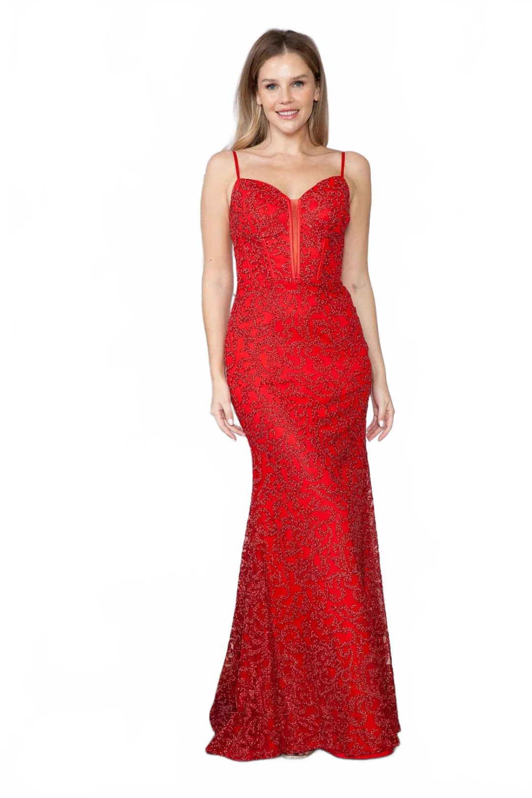 Poly USA 9354 Corset Back Glitter Sweep Train Prom Formal Gown - Image 7