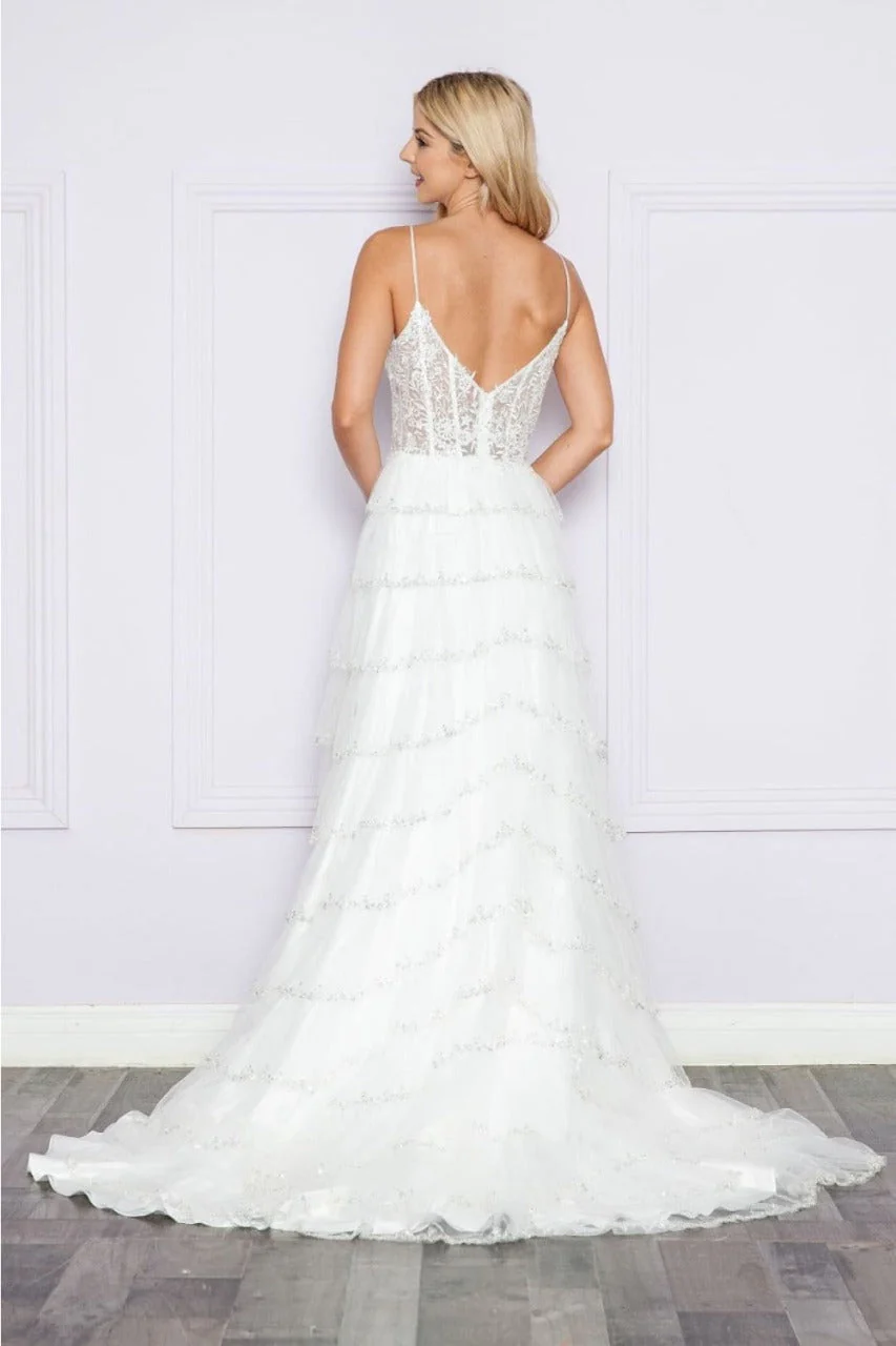 Poly USA 9404B Beaded Embroidered Wedding Ruffle Mesh Off-White Gown - Image 3
