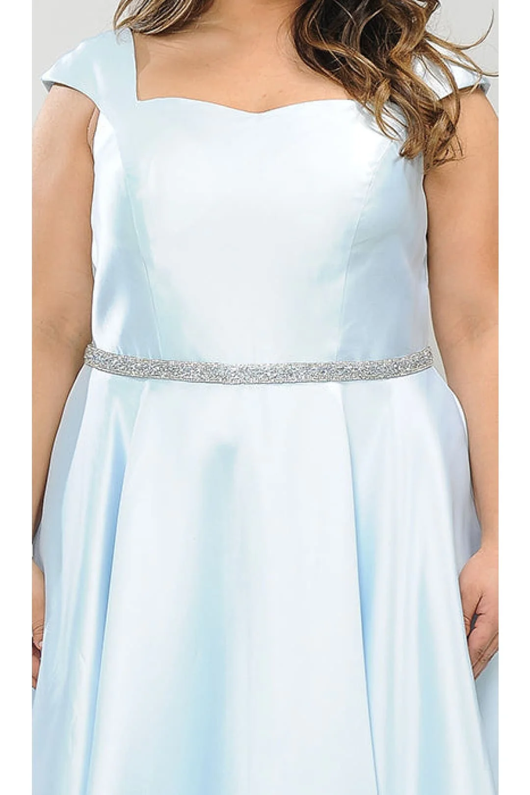 Poly USA W1104BL Simple Cap Sleeve A-Line Prom Black Plus Size Dress - Image 3