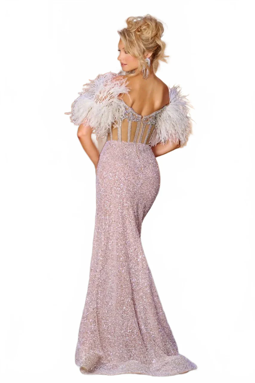 Portia and Scarlett PS23741CB Ivory Sequined Wedding Slit Gown - Image 4