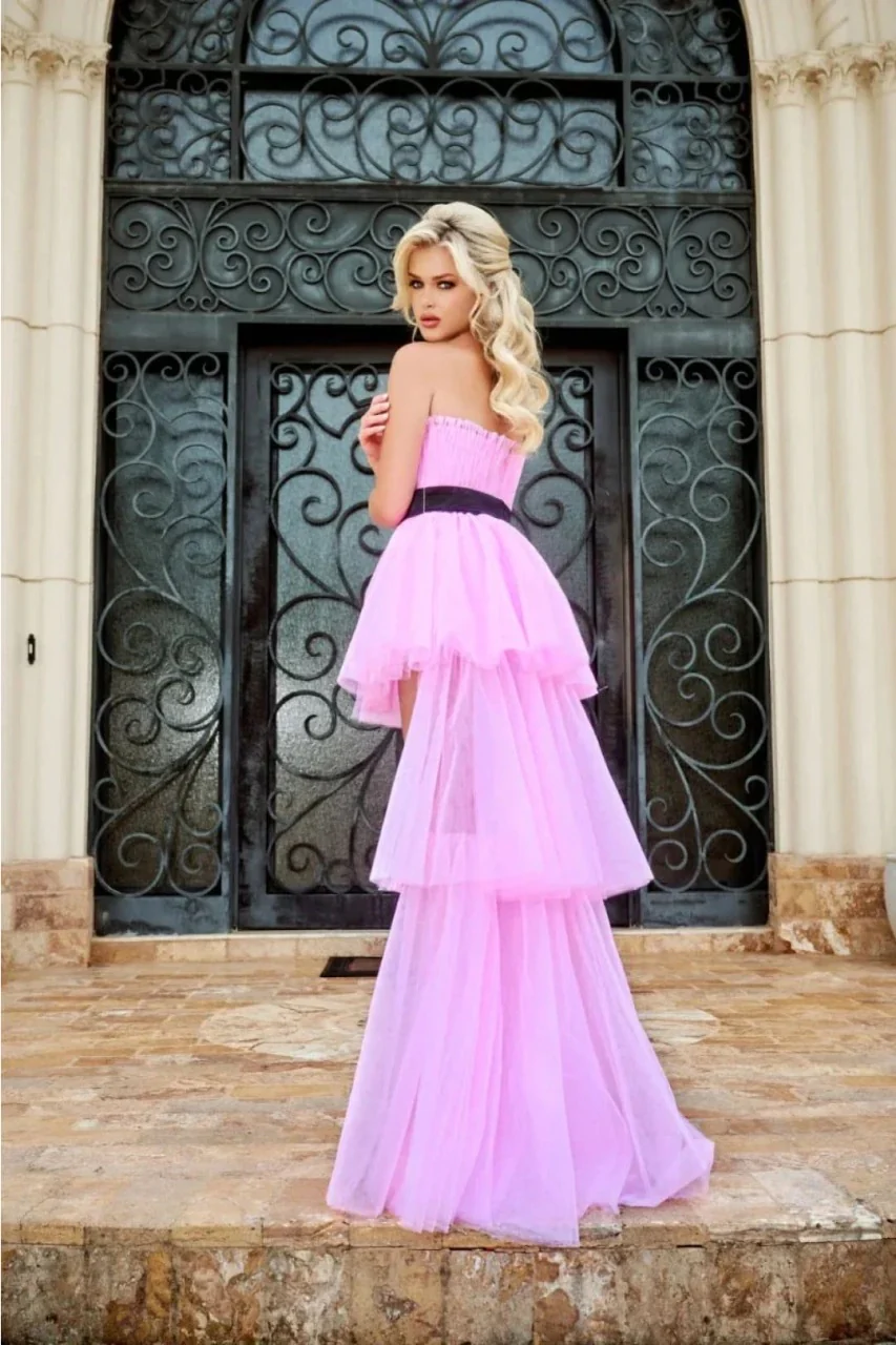 Portia and Scarlett PS24696 - high-Low Pink Tulle Evening Prom Dress - Image 3