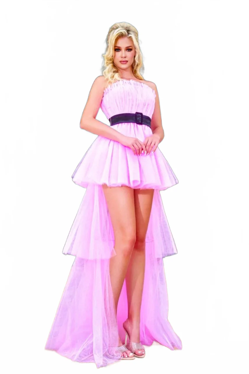Portia and Scarlett PS24696 - high-Low Pink Tulle Evening Prom Dress - Image 4