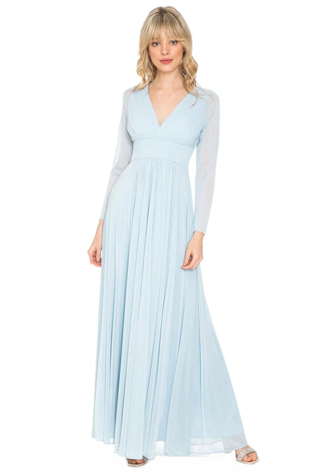 Powder Blue Bridesmaid Dresses-Inexpensive Lenovia 5234 Long Sleeve Sheer - Image 13
