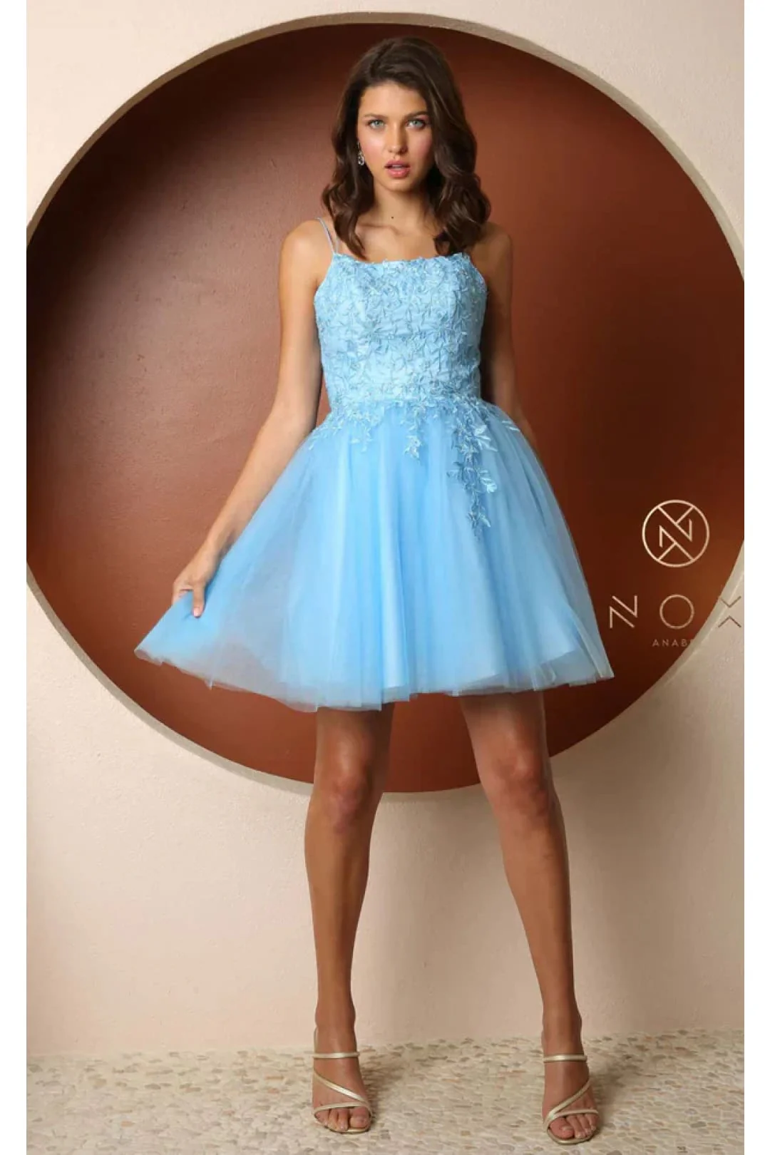 Nox Anabel T718 Powder Blue Inexpensive Short A-Line Bridesmaid Dress