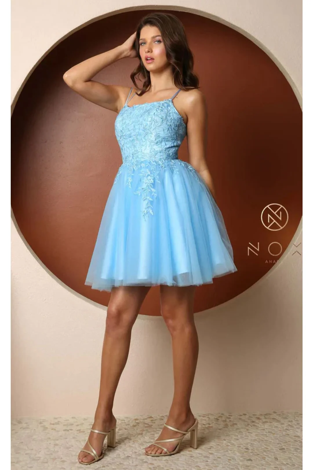 Nox Anabel T718 Powder Blue Inexpensive Short A-Line Bridesmaid Dress - Image 3