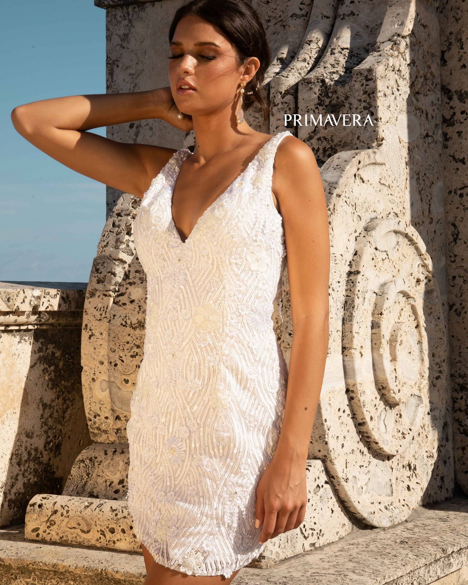 Primavera Couture 11040 Short Bridal Sequin Beaded Mini Wedding Dress - Image 6