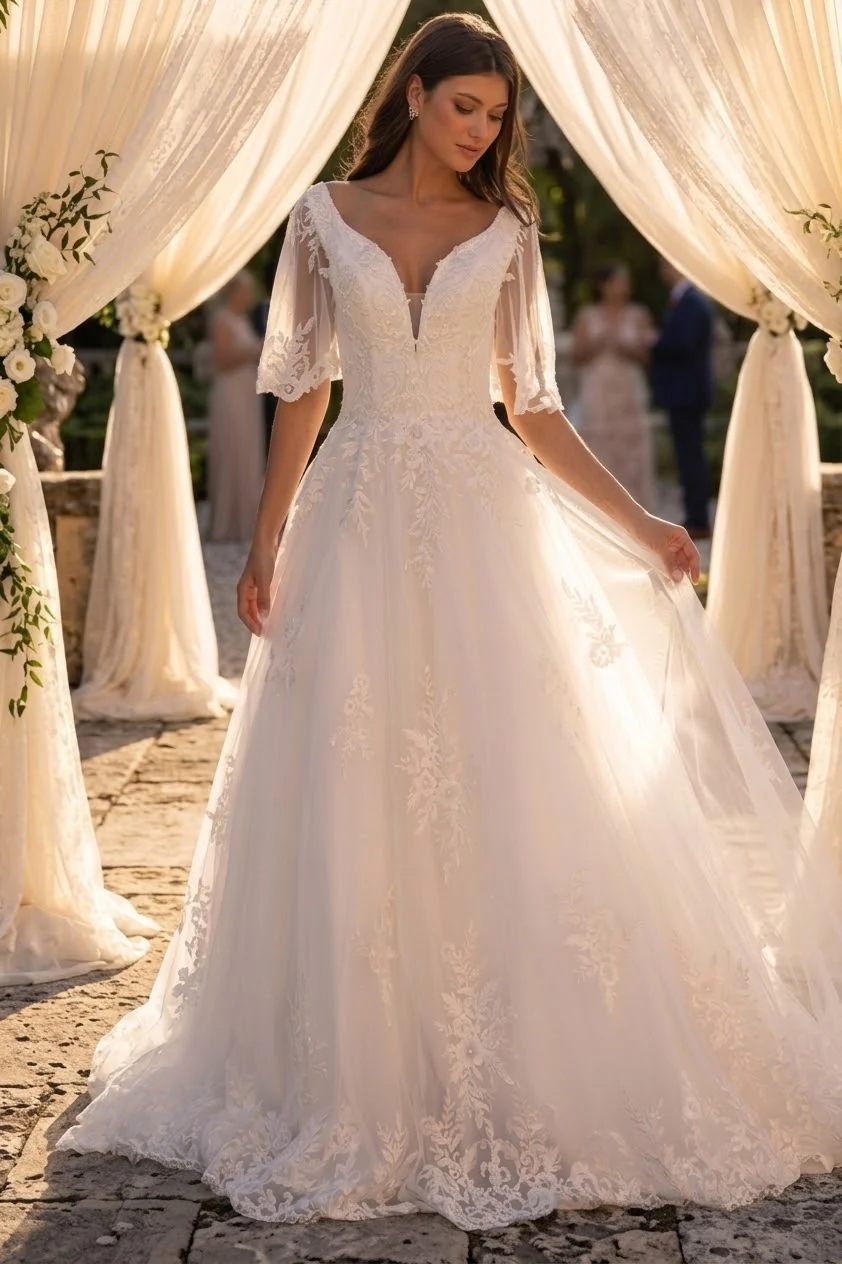 Primavera Couture 11134 Long Bridal A-Line Lace Applique Wedding Dress