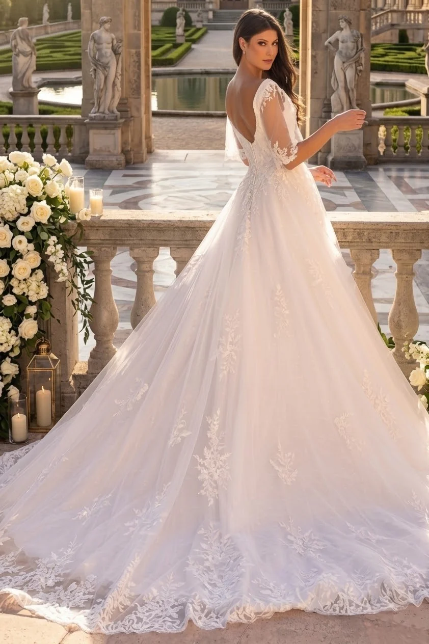 Primavera Couture 11134 Long Bridal A-Line Lace Applique Wedding Dress - Image 2
