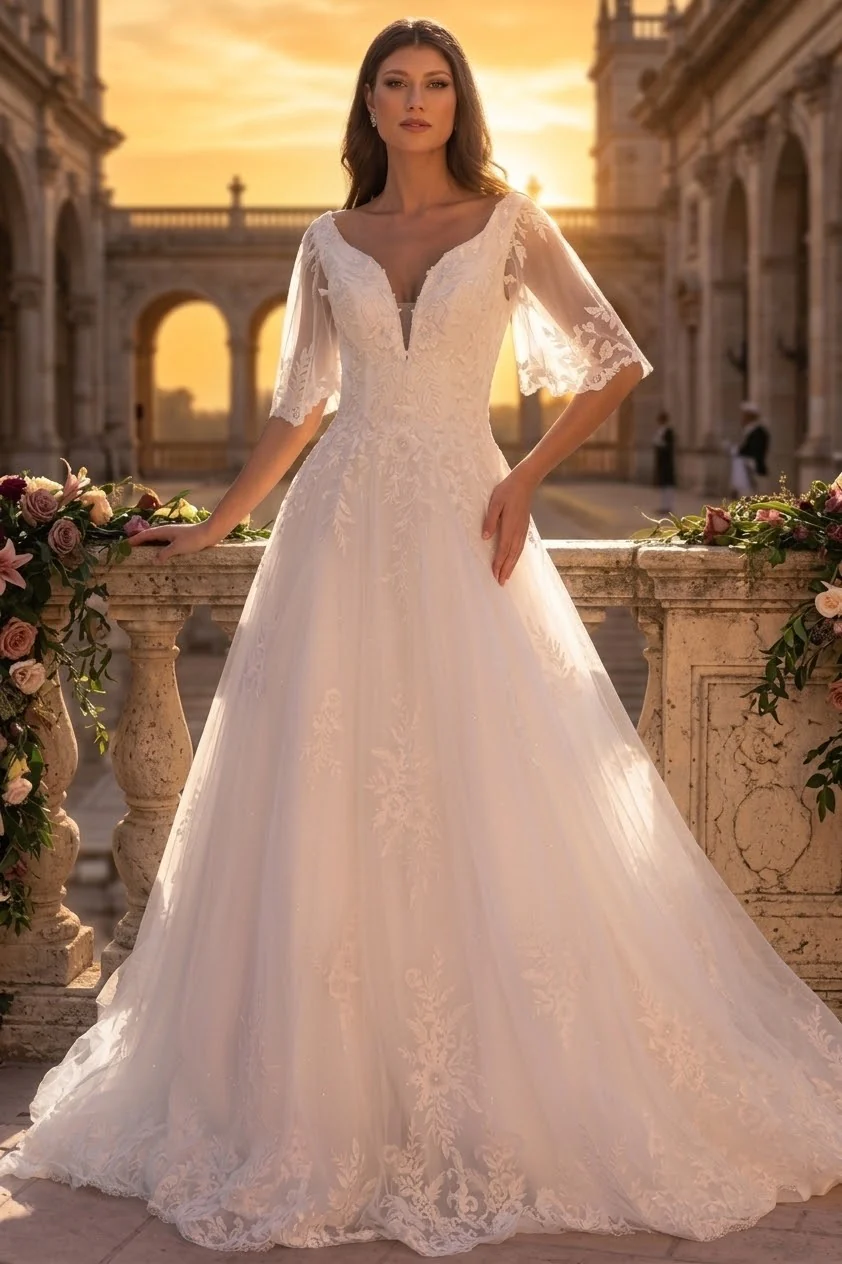 Primavera Couture 11134 Long Bridal A-Line Lace Applique Wedding Dress - Image 3