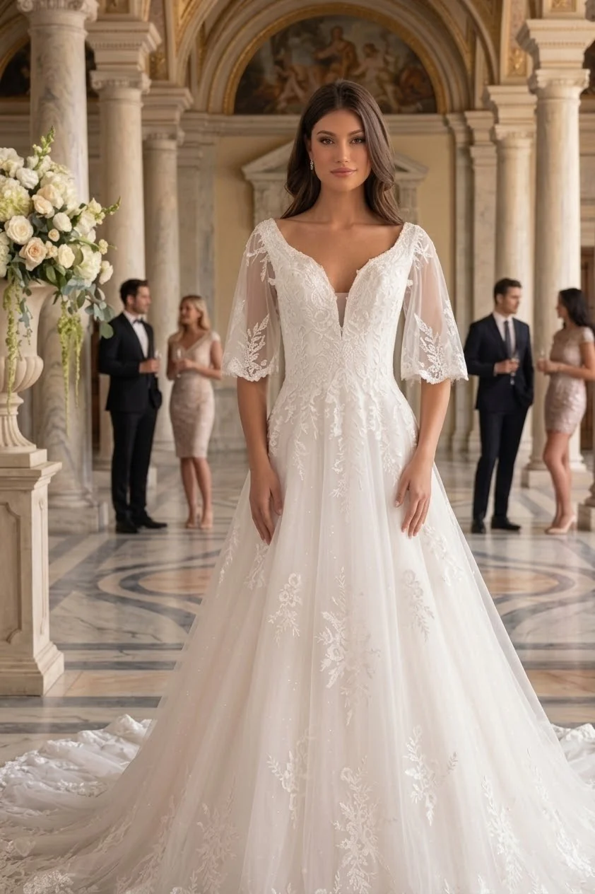 Primavera Couture 11134 Long Bridal A-Line Lace Applique Wedding Dress - Image 5
