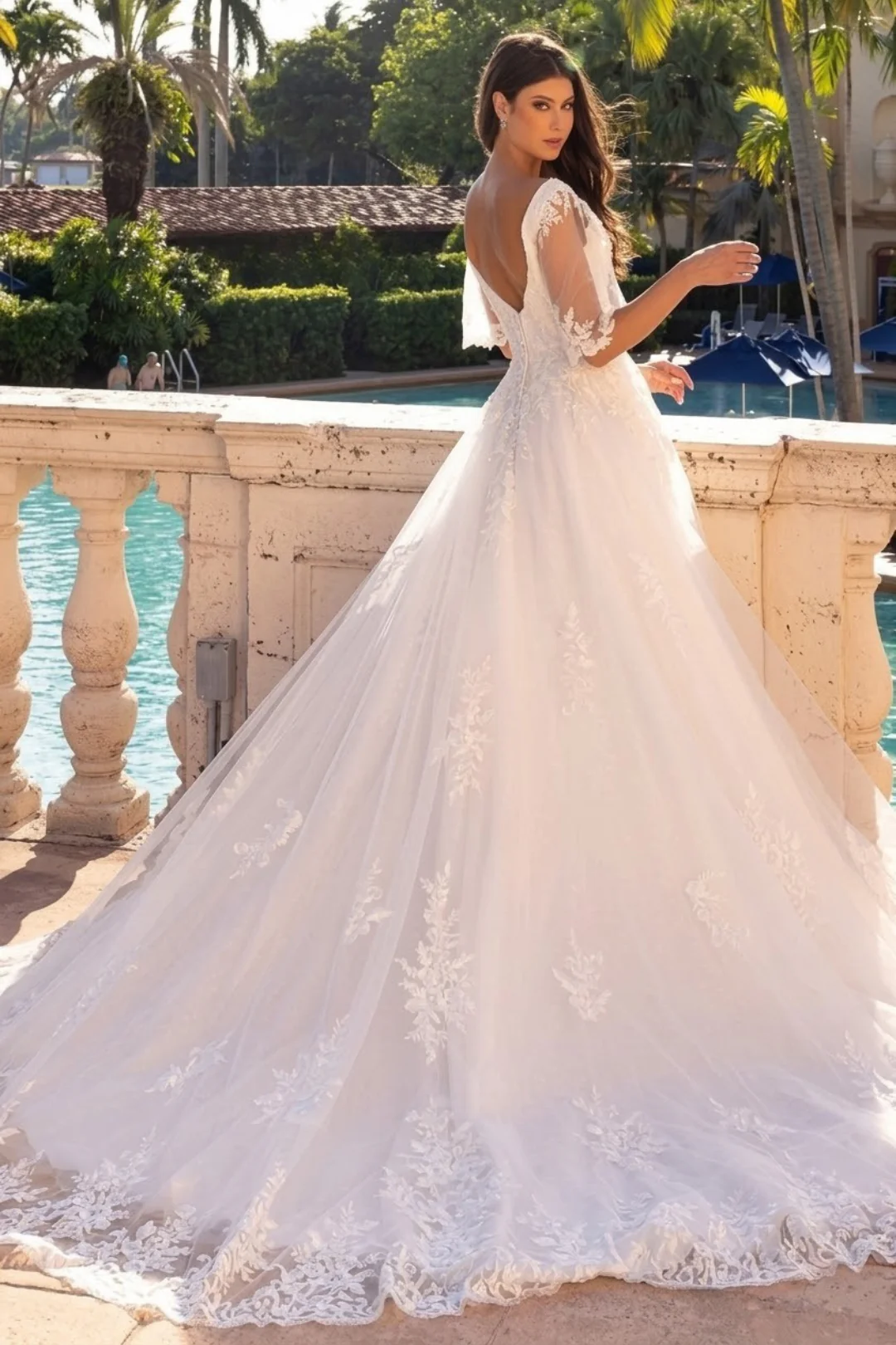 Primavera Couture 11134 Long Bridal A-Line Lace Applique Wedding Dress - Image 7
