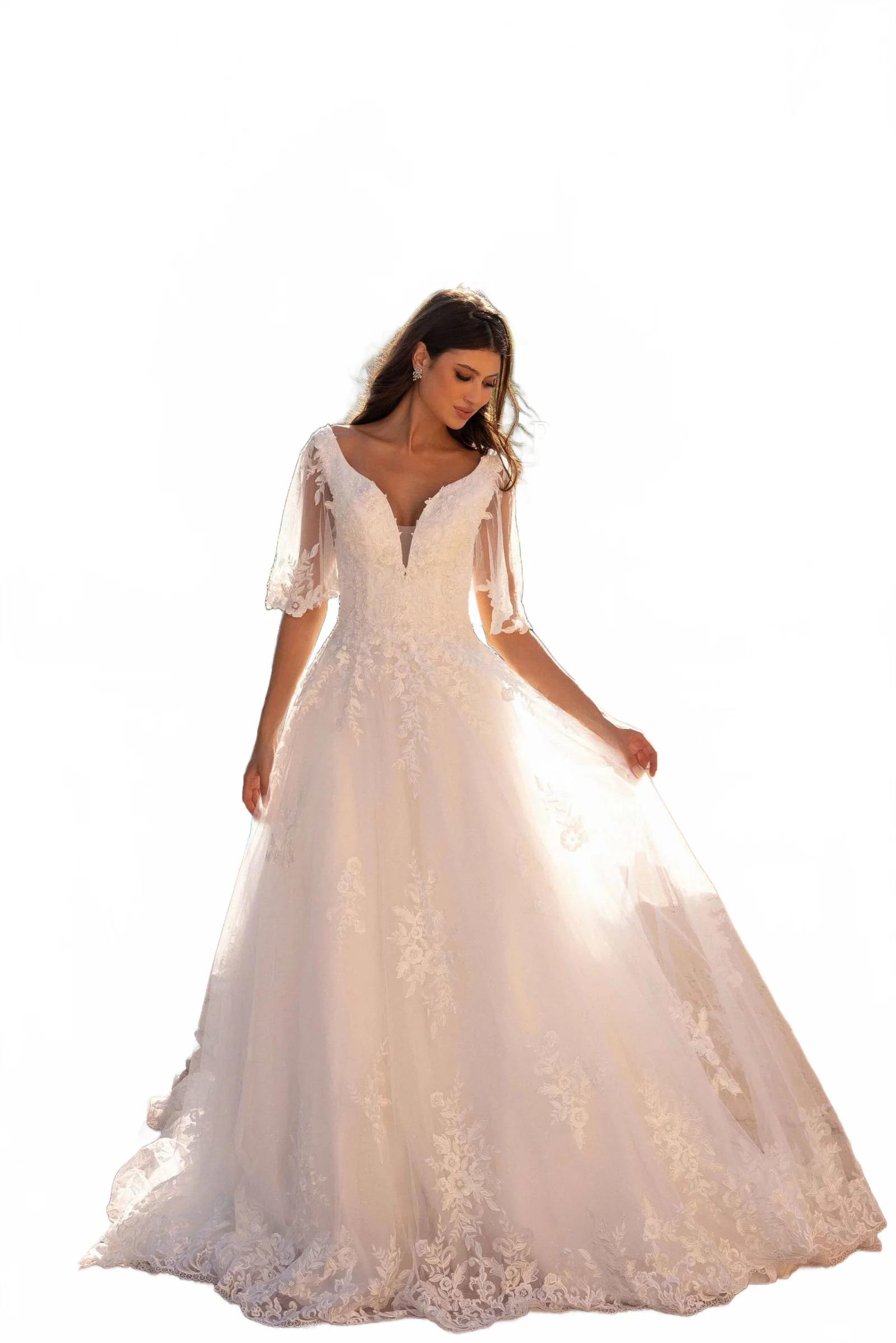 Primavera Couture 11134 Long Bridal A-Line Lace Applique Wedding Dress - Image 8