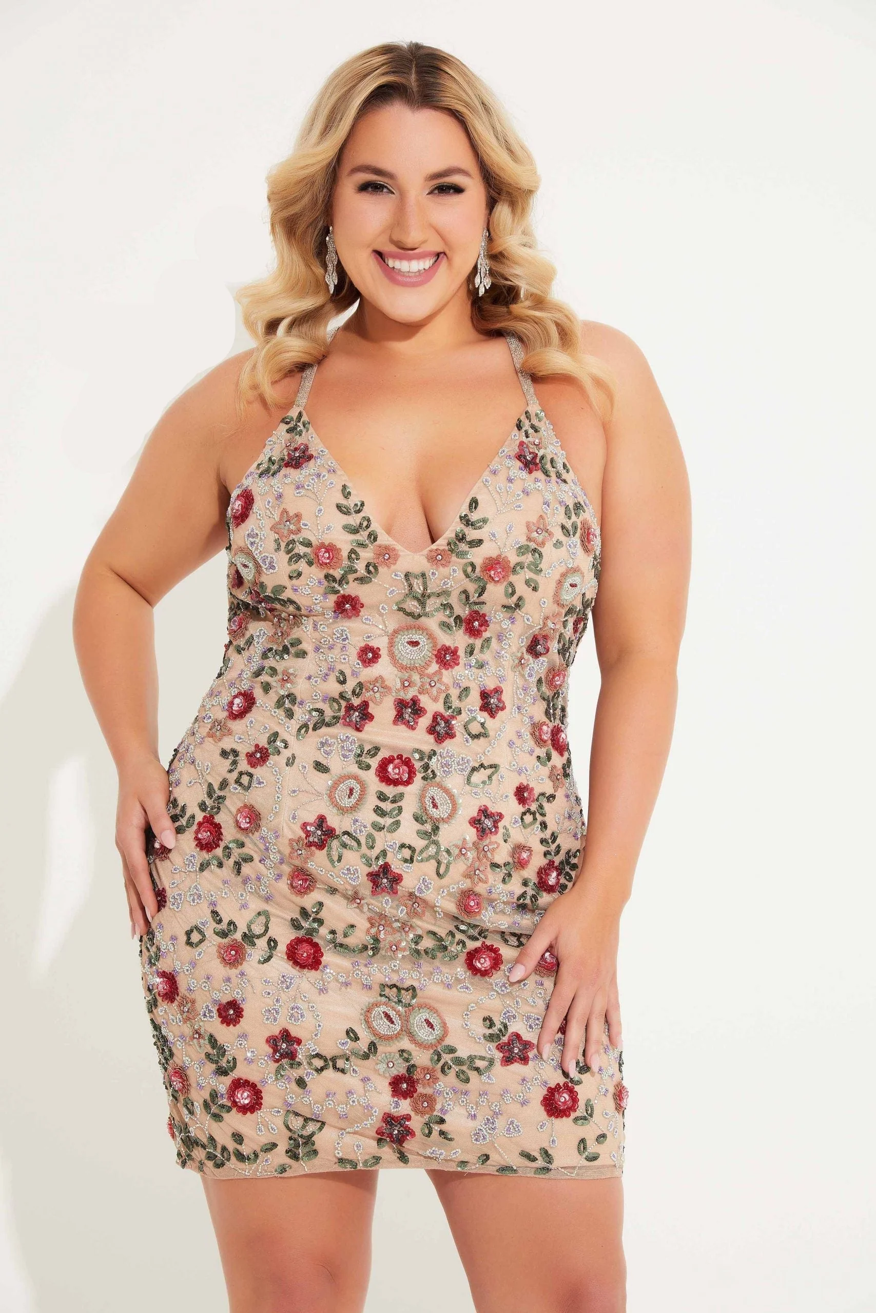 Primavera Couture 14060 Plus Size Short Fitted Floral Cocktail Dress - Image 6